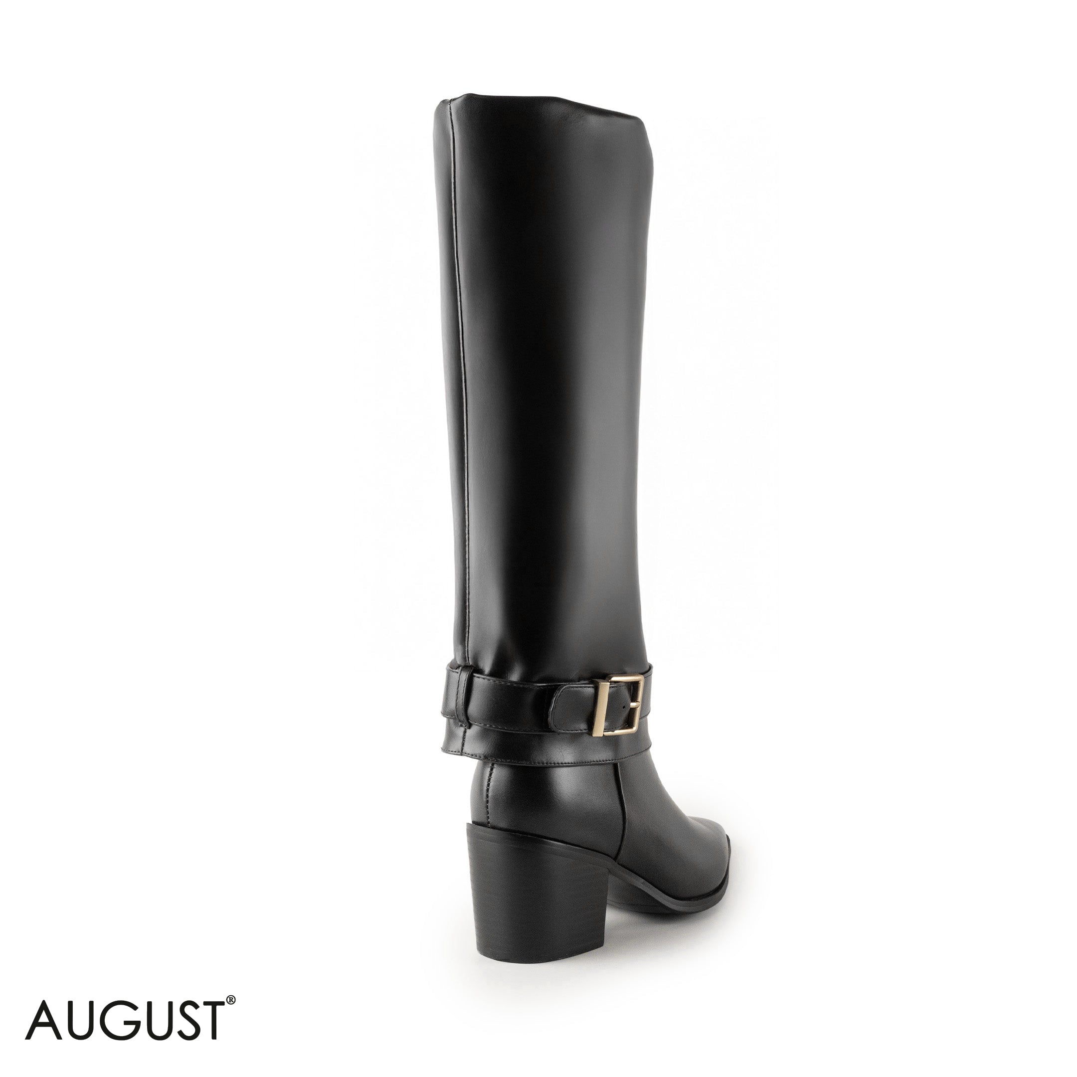 BLACK SMOOTH LEATHER LONG  BOOTS WITH BUCKLED