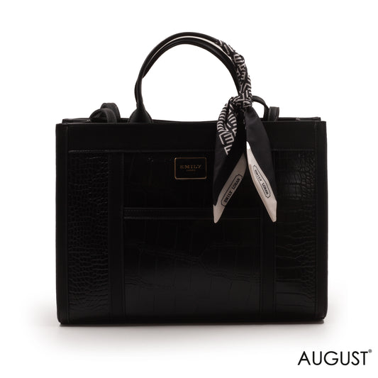 BLACK CROC HANDBAG LEATHER ACCENTS WITH SCARF - SMALL
 -LARGE