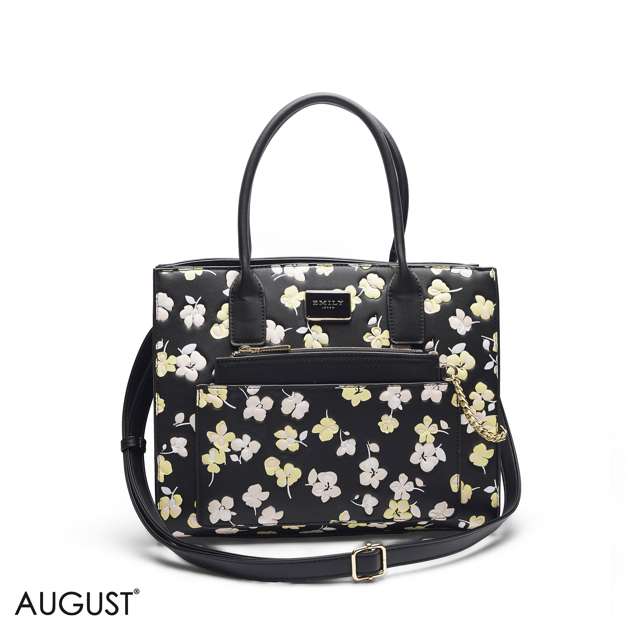 BLACK FLORAL TOTE WITH BLACK POUCH