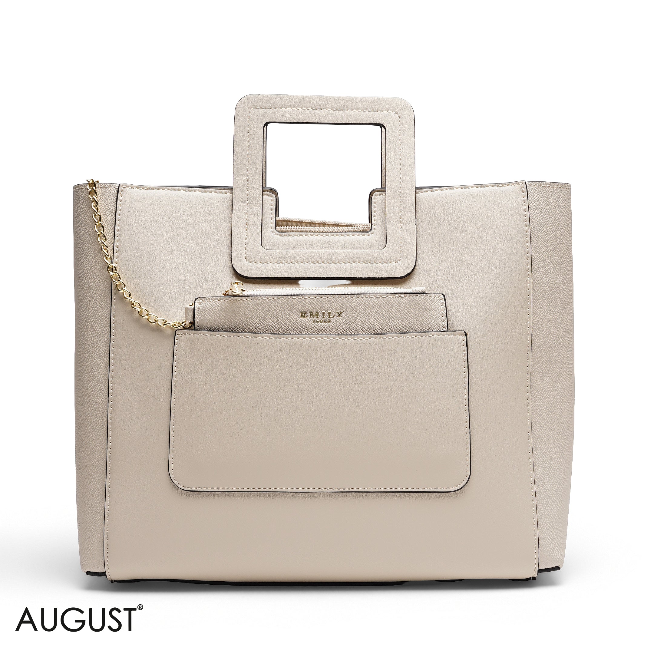 CREAM TEXTURED LEATHER TOTE WITH SNAKESKIN POUCH BAG