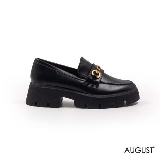 TRACK SOLE LEATHER LOAFERS 
 WITH BUCKLE
