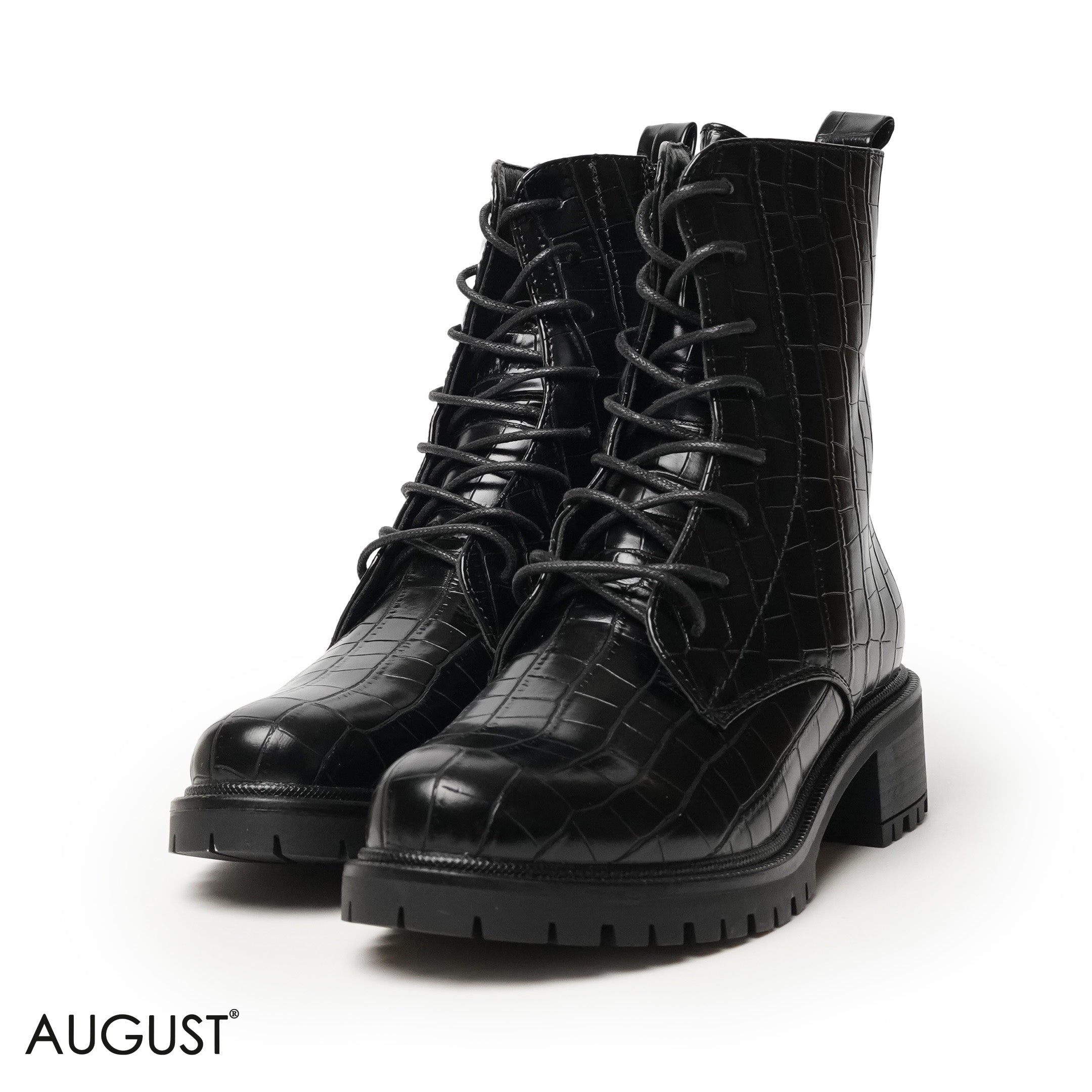 CROC LEATHER ANKLE BOOTS WITH BOND