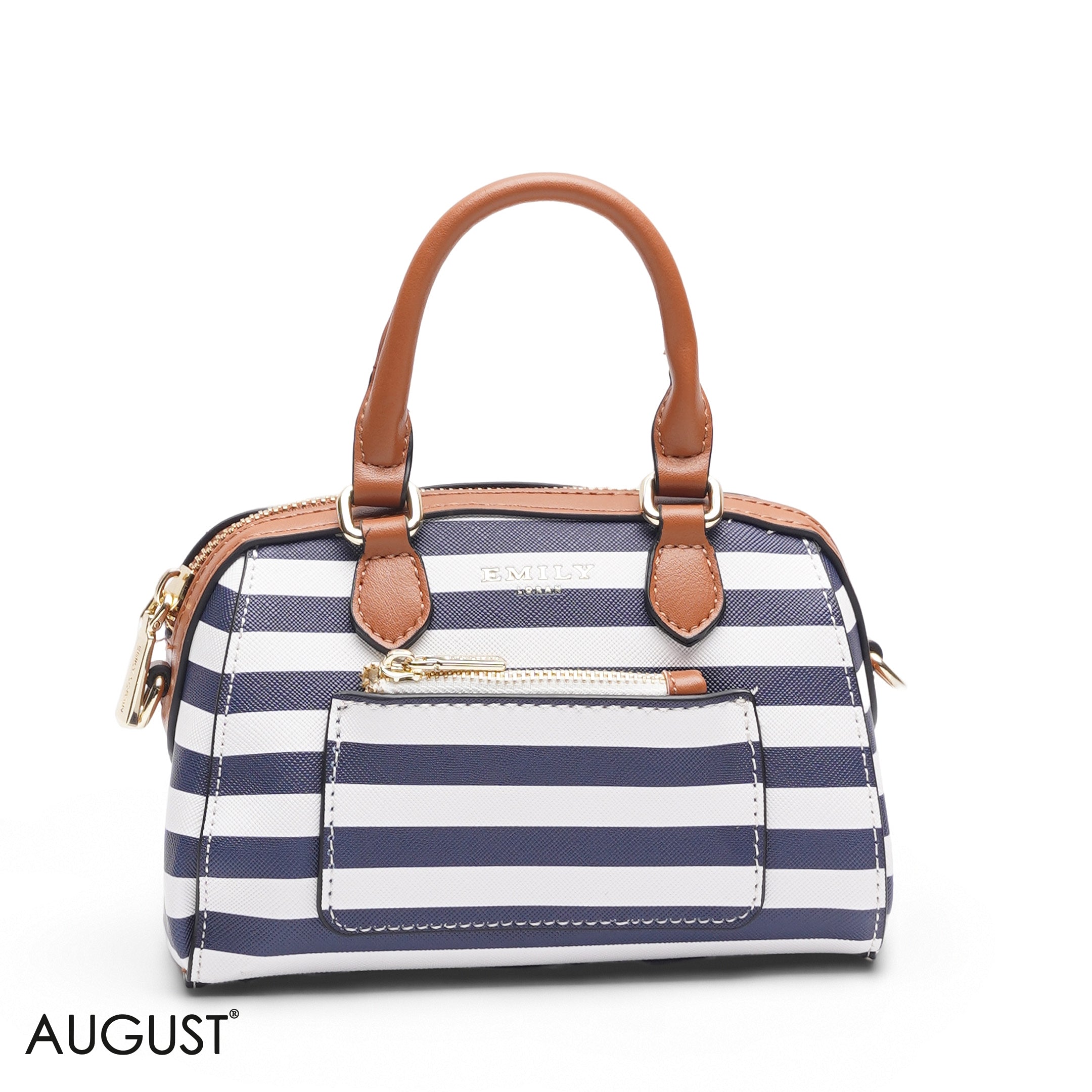 MINI NAVY STRIPED BAG WITH FRONT POUCH & GOLD METAL STRAP
