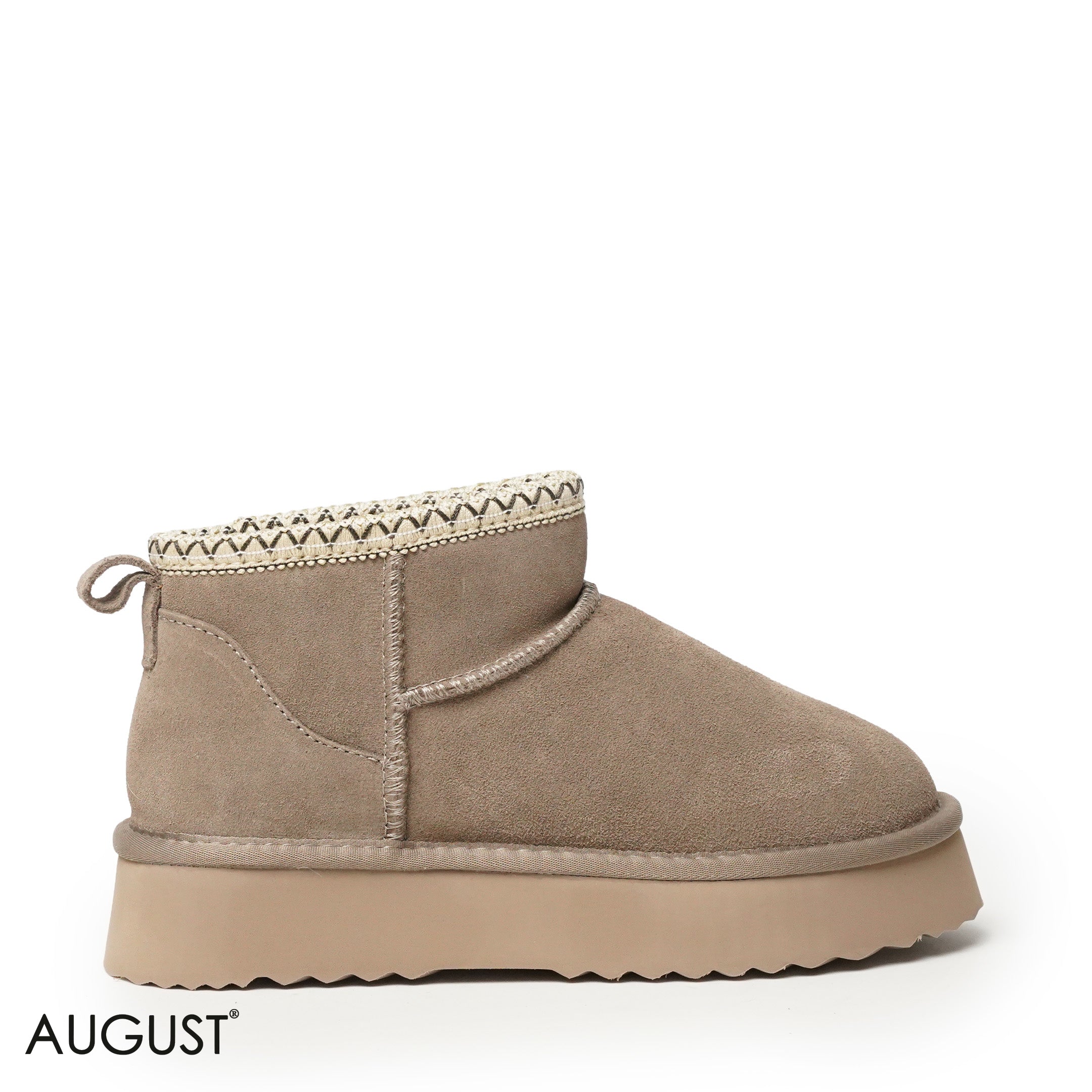 TAUPE SUEDE LEATHER ANKLE UGGS WITH DETAIL TOUCH