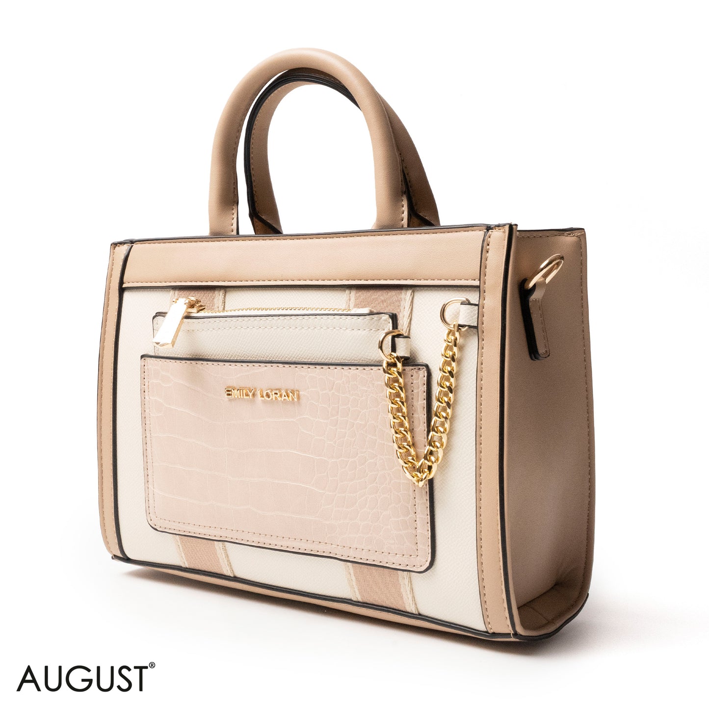 EMILY LORAN HANDBAG WITH FABRIC ACCENTS - MED