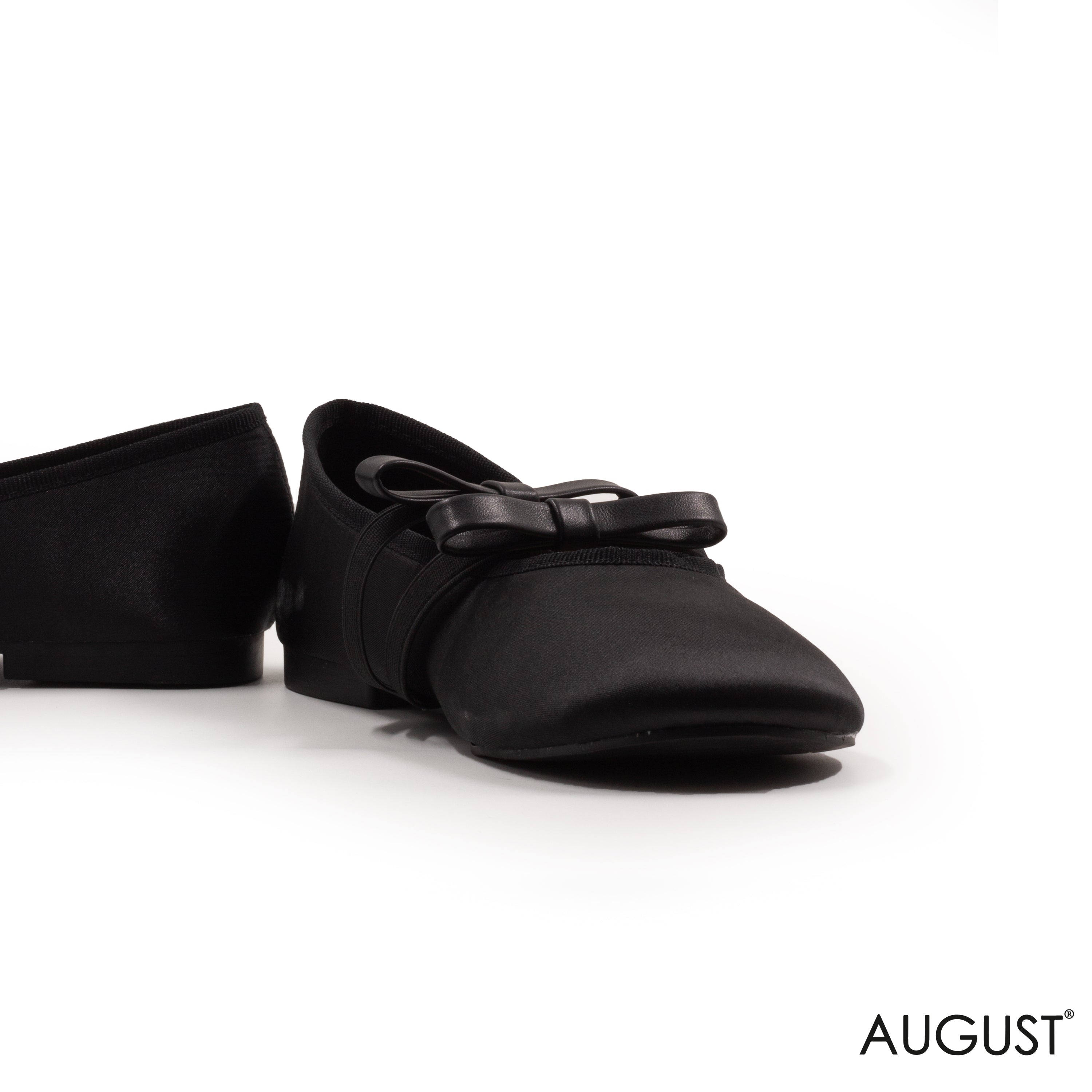 BLACK SATIN BALLET FLAT WITH BOW DETAIL