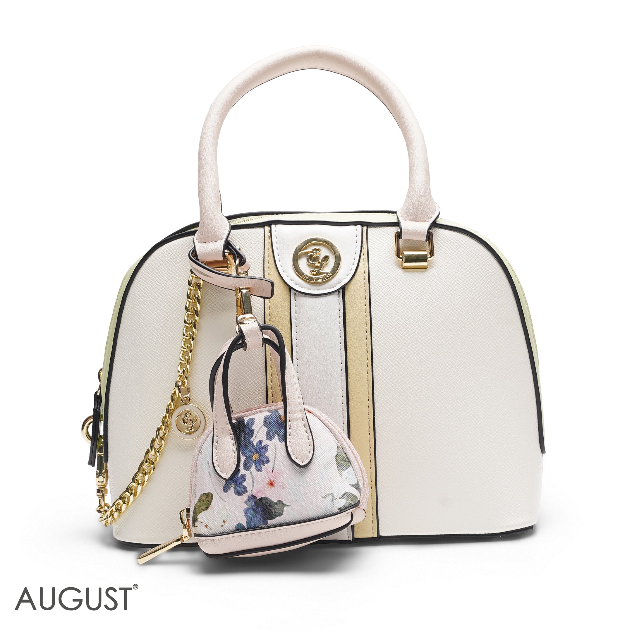WHITE & YELLOW DOME BAG WITH FLORAL PRINT - SMALL