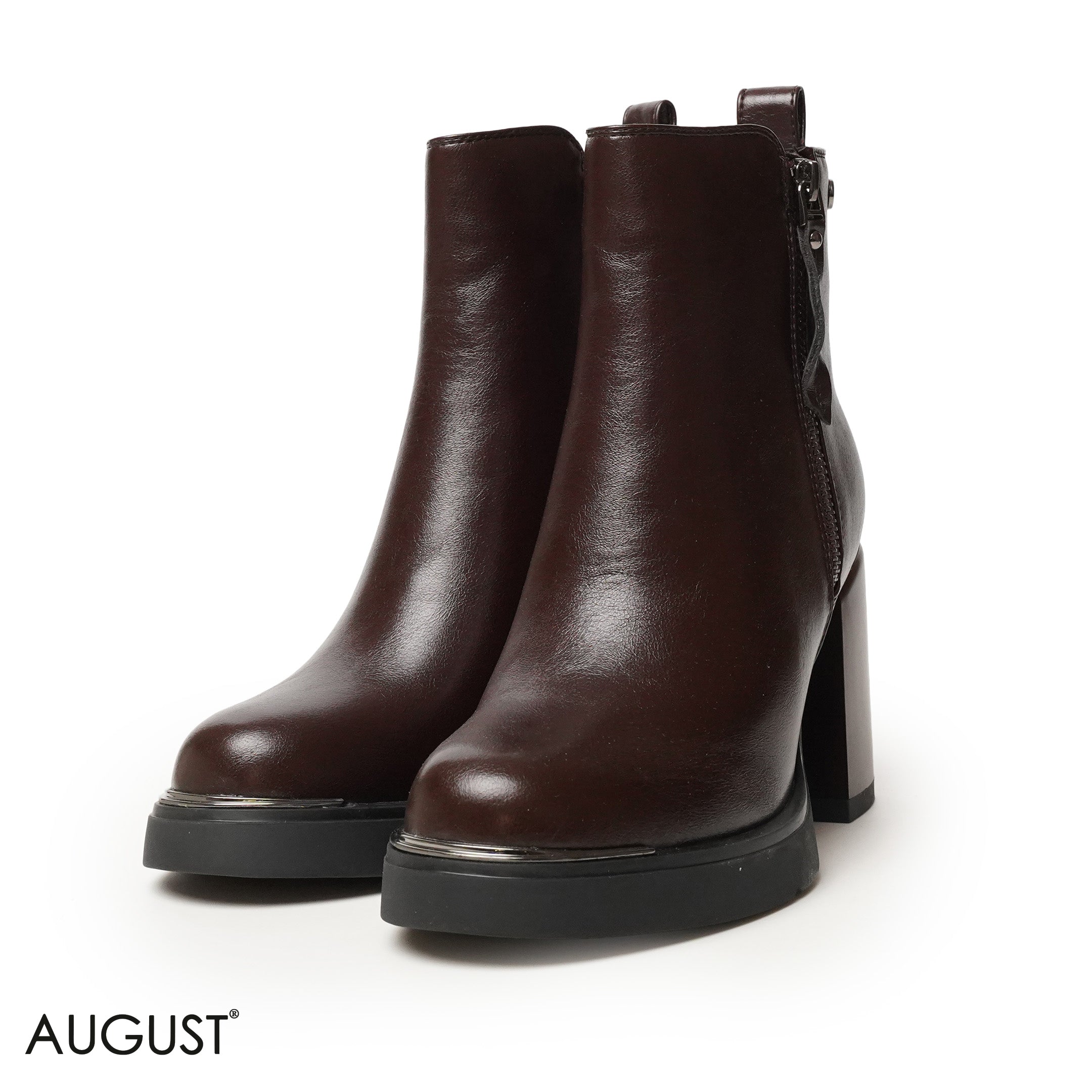 SHINY LEATHER HEELED ANKLE BOOTS WITH ZIPPER