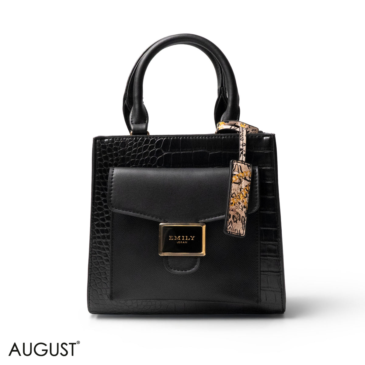 BLACK LEATHER HANDBAG WITH MINI FLAP -SMALL
