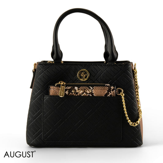 EMILY LORAN PATTERNED LEATHER HANDBAG WITH CHAIN DETAIL -MED