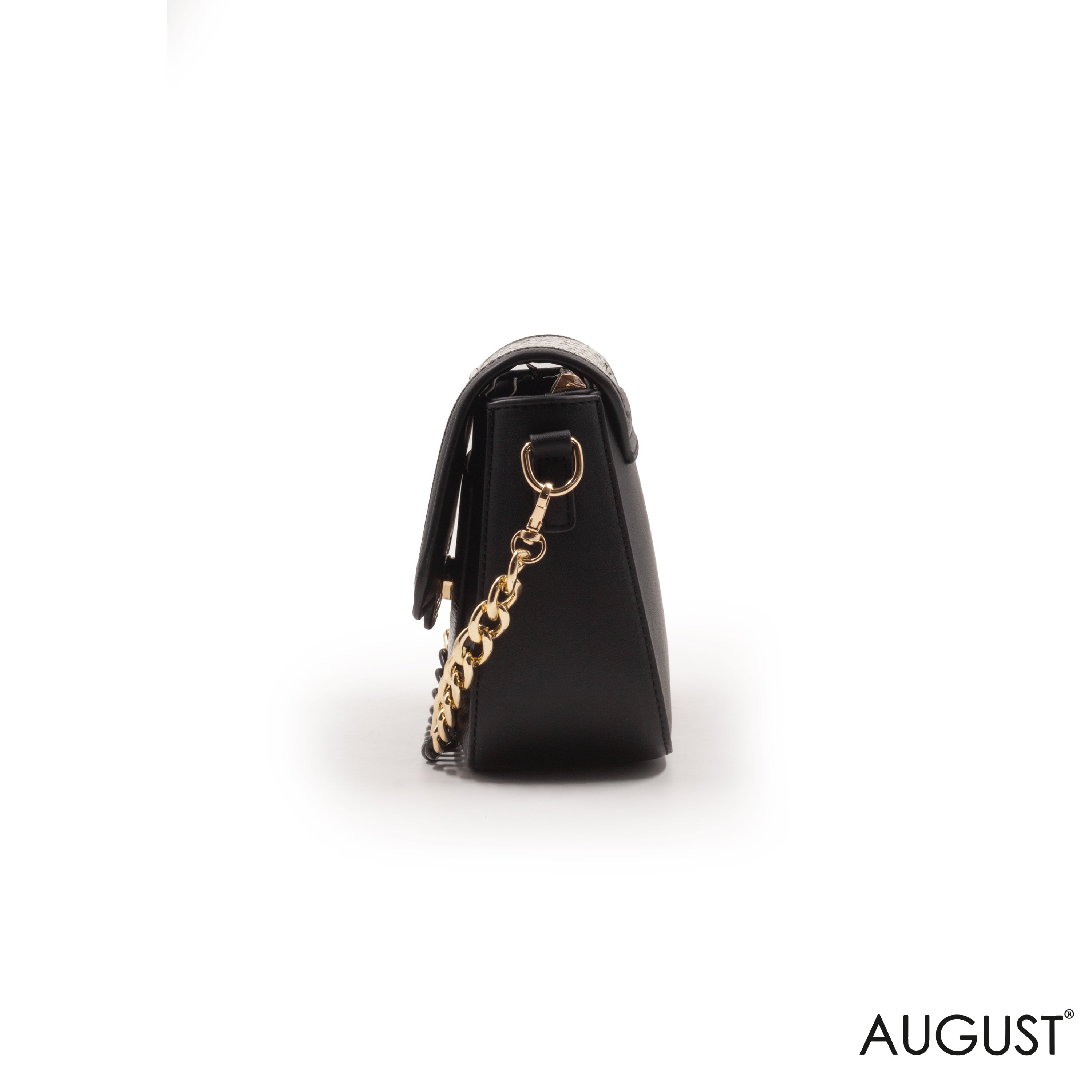 BLACK WOVEN FABRIC CROSSBODY BAG WITH METAL CHAIN-SMALL