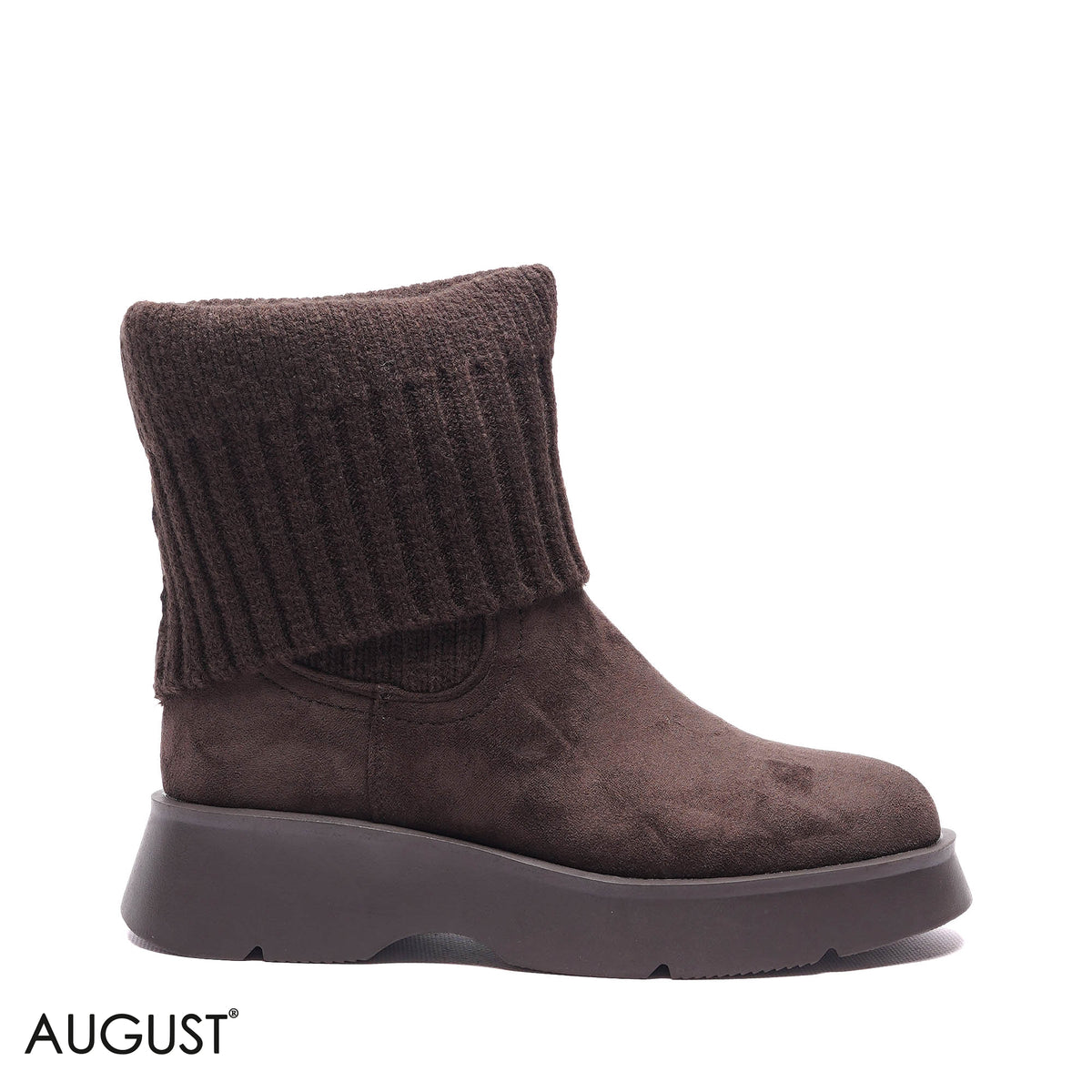KNIT-CUFF PLATFORM SUEDE BOOTS