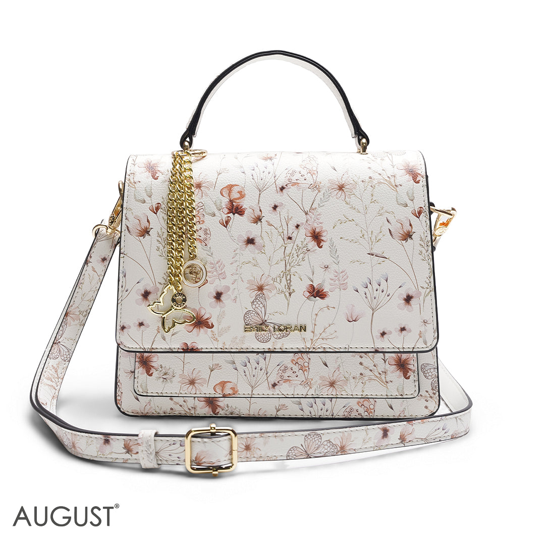 WHITE FLORAL SATCHEL BAG