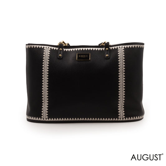 BLACK LEATHER TOTE BAG WITH SPECIAL DESIGN -LARGE