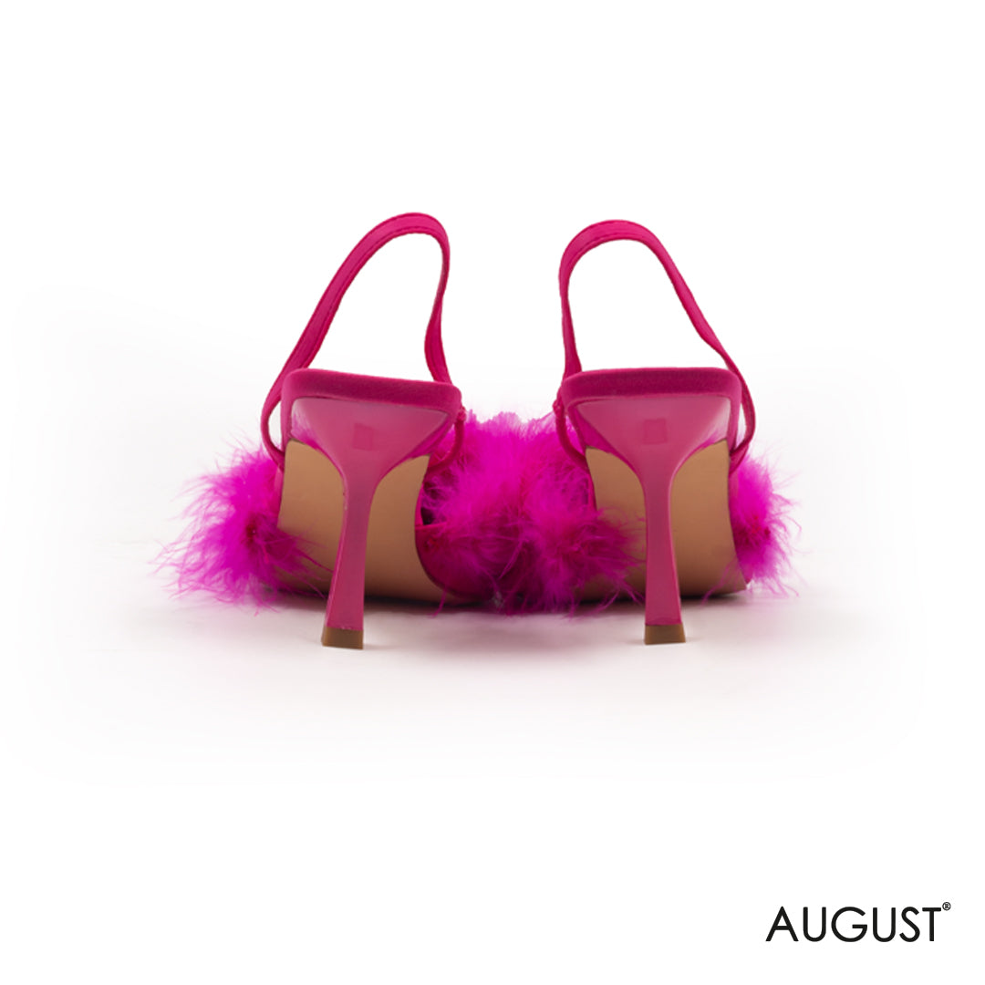 LOW- HEEL SLINGBACK SHOES WITH FEATHERS