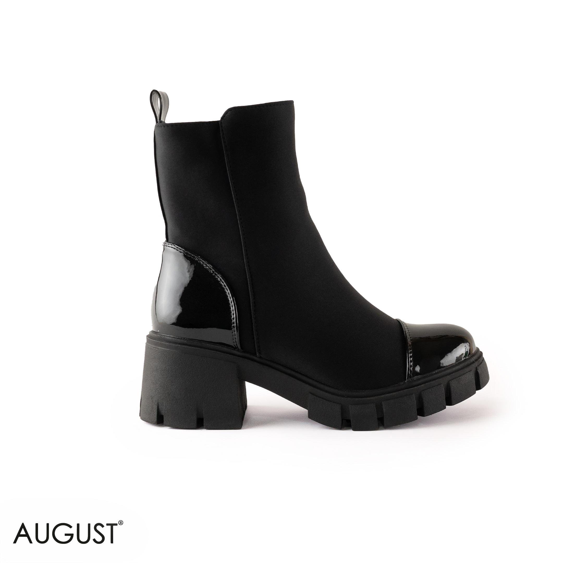 GLOSSY LEATHER ANKLE BOOTS WITH CHUNKY SOLE