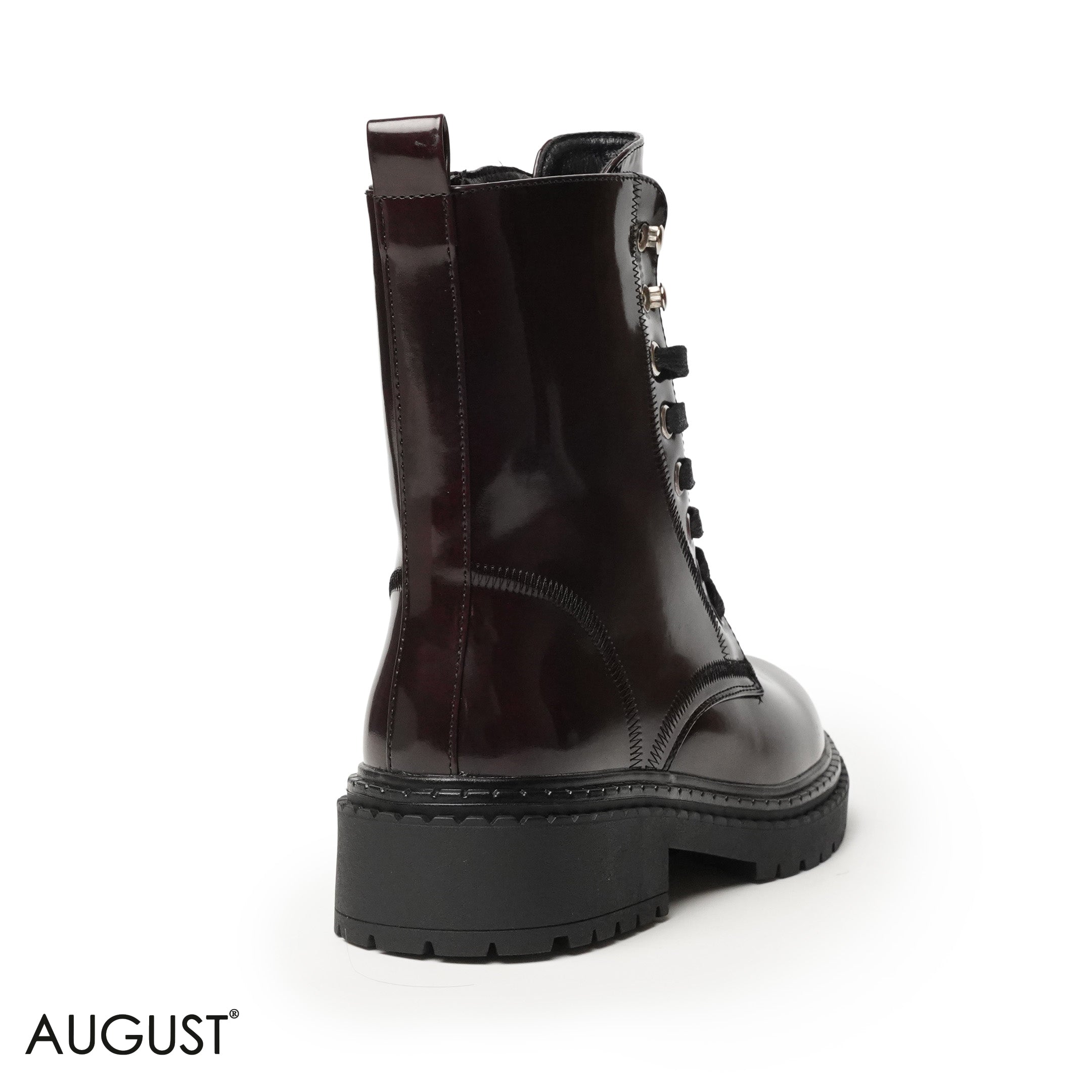 GLOSSY LEATHER ANKLE BOOT WITH BOND