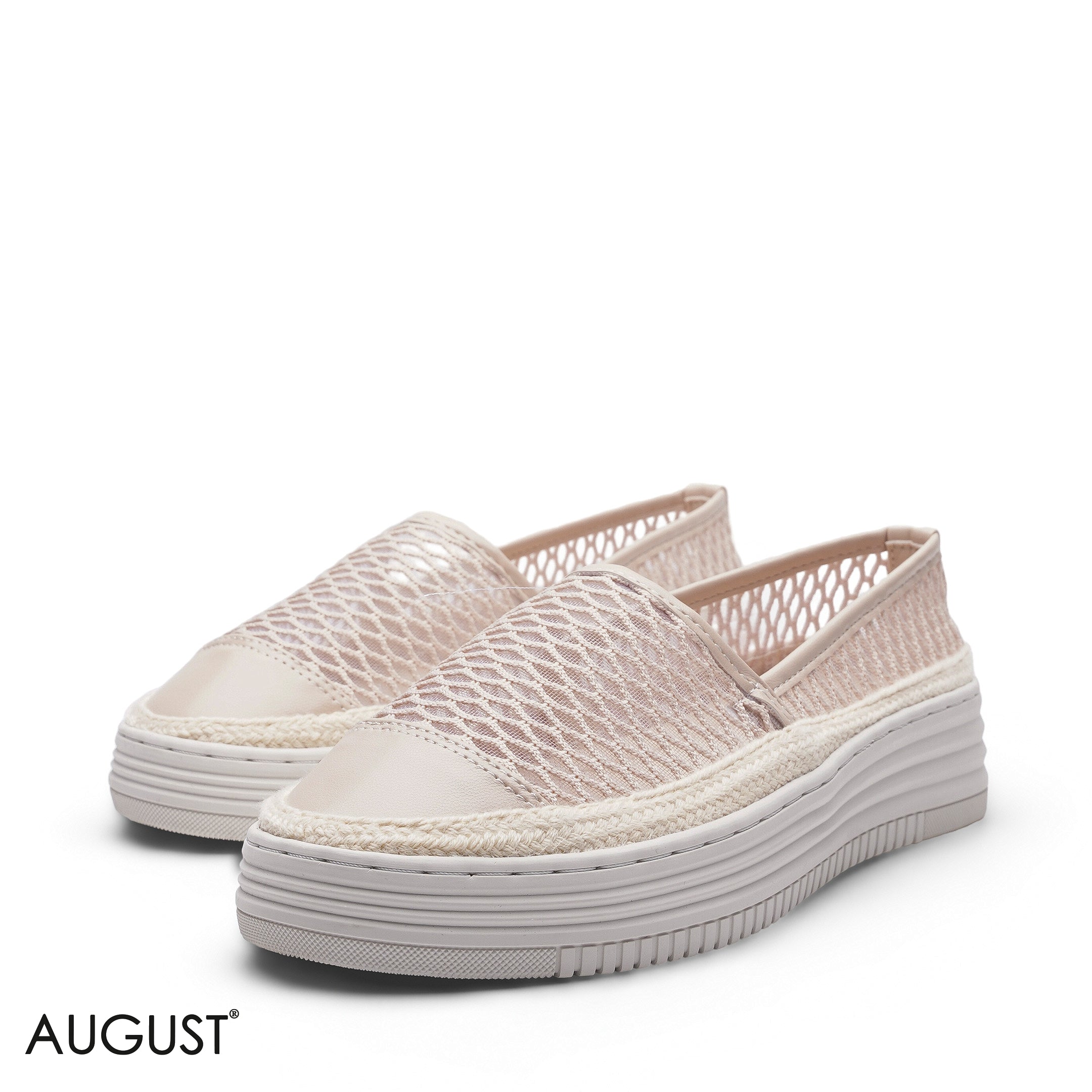 BEIGE MESH PLATFORM ESPADRILLE FLATS