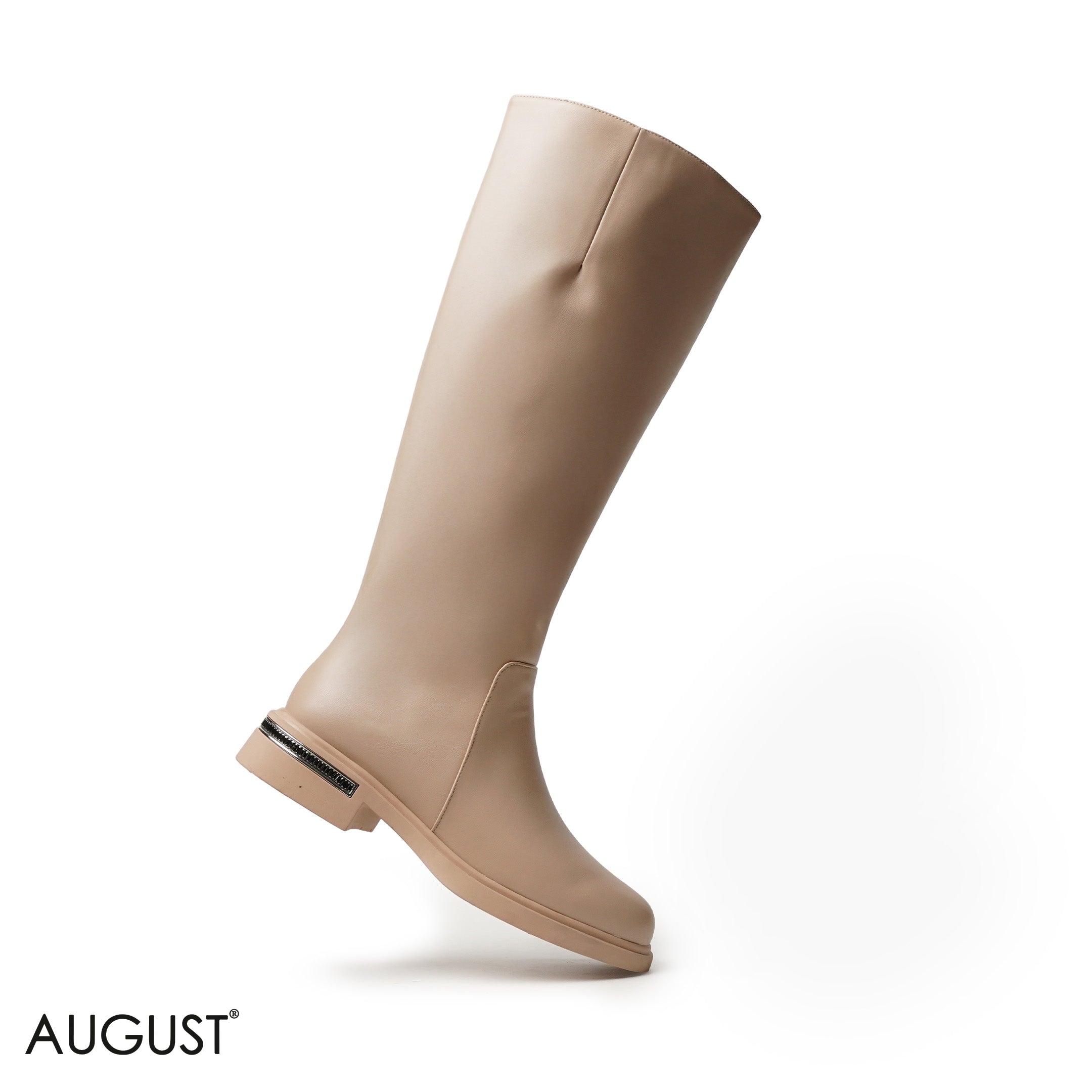 BEIGE SMOOTH LEATHER LONG BOOTS WITH SIDE ZIPPER