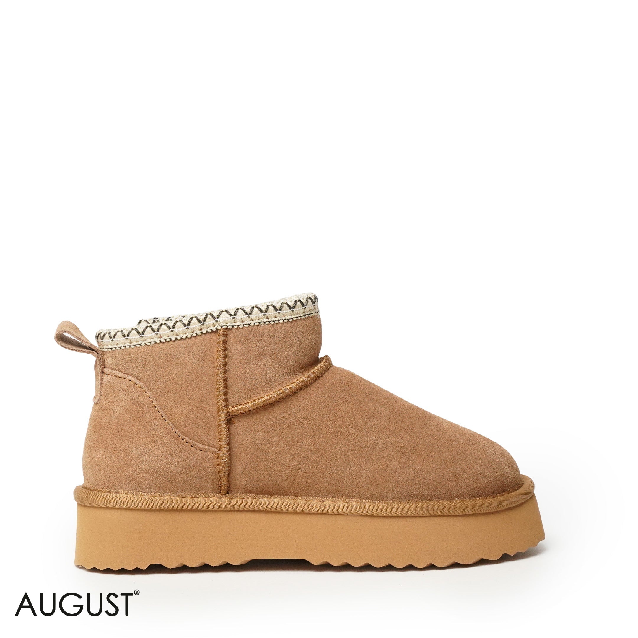 CHESTNUT SUEDE LEATHER ANKLE UGGS WITH DETAIL TOUCH