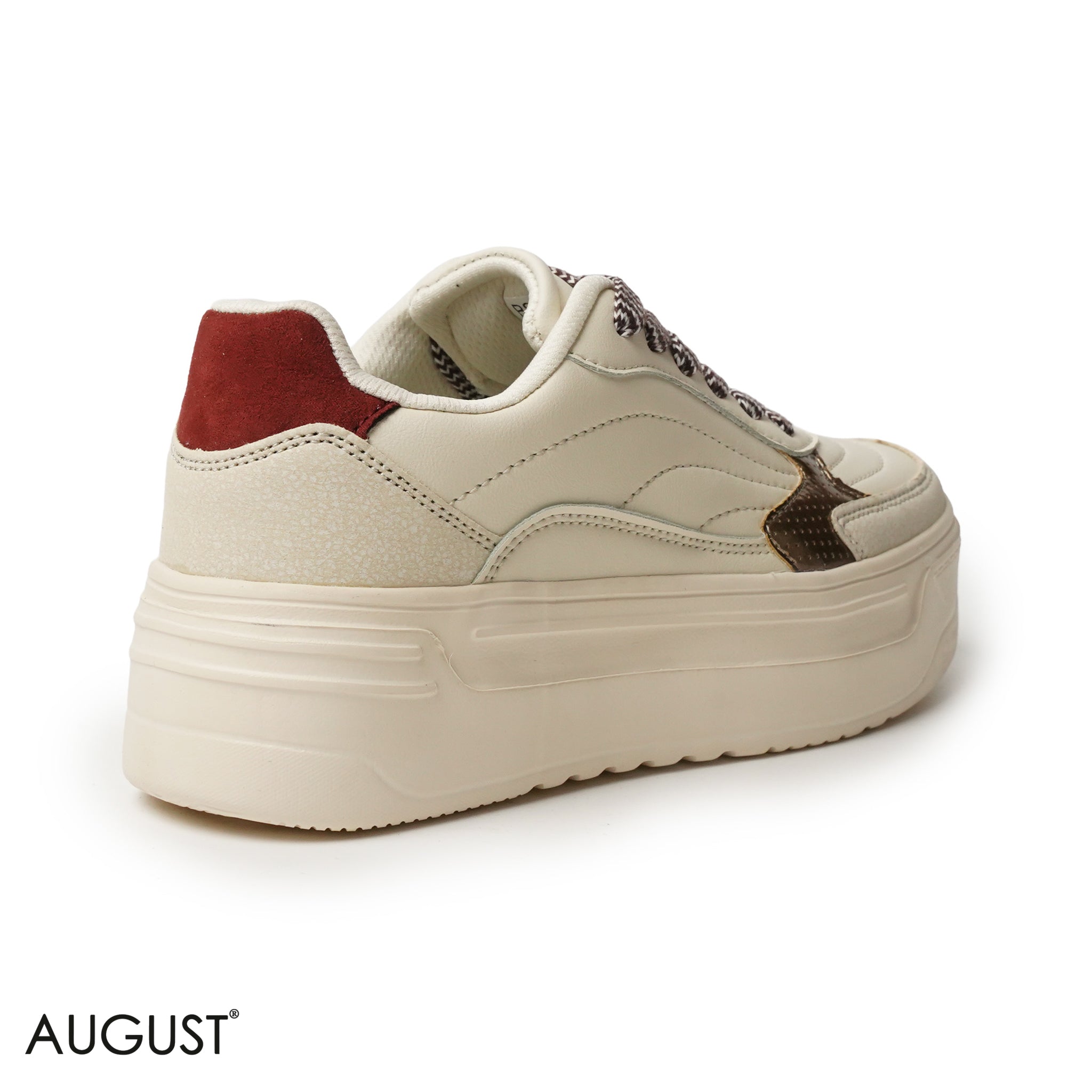 BEIGE LEATHER SNEAKERS WITH THICK SOLE