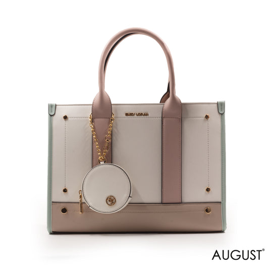 LEATHER HANDBAG WITH SMOOTH MULTICOLOER DETAILS- LARGE