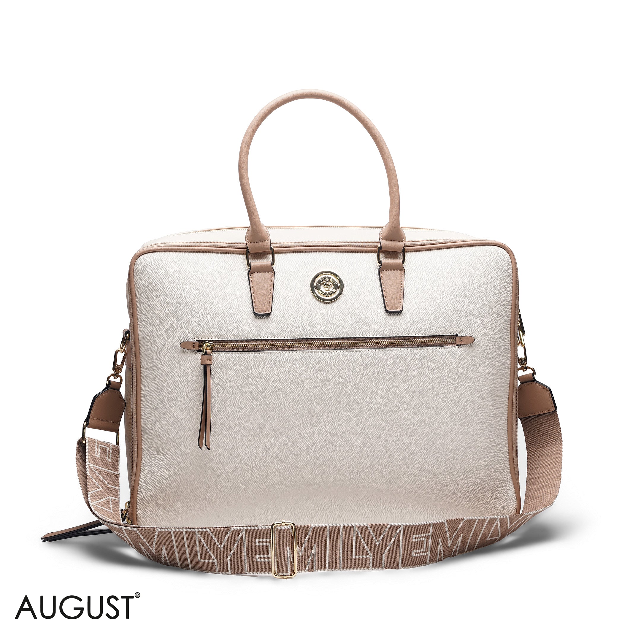 BEIGE FAUX LEATHER CASUAL TRAVEL BAG - LARGE