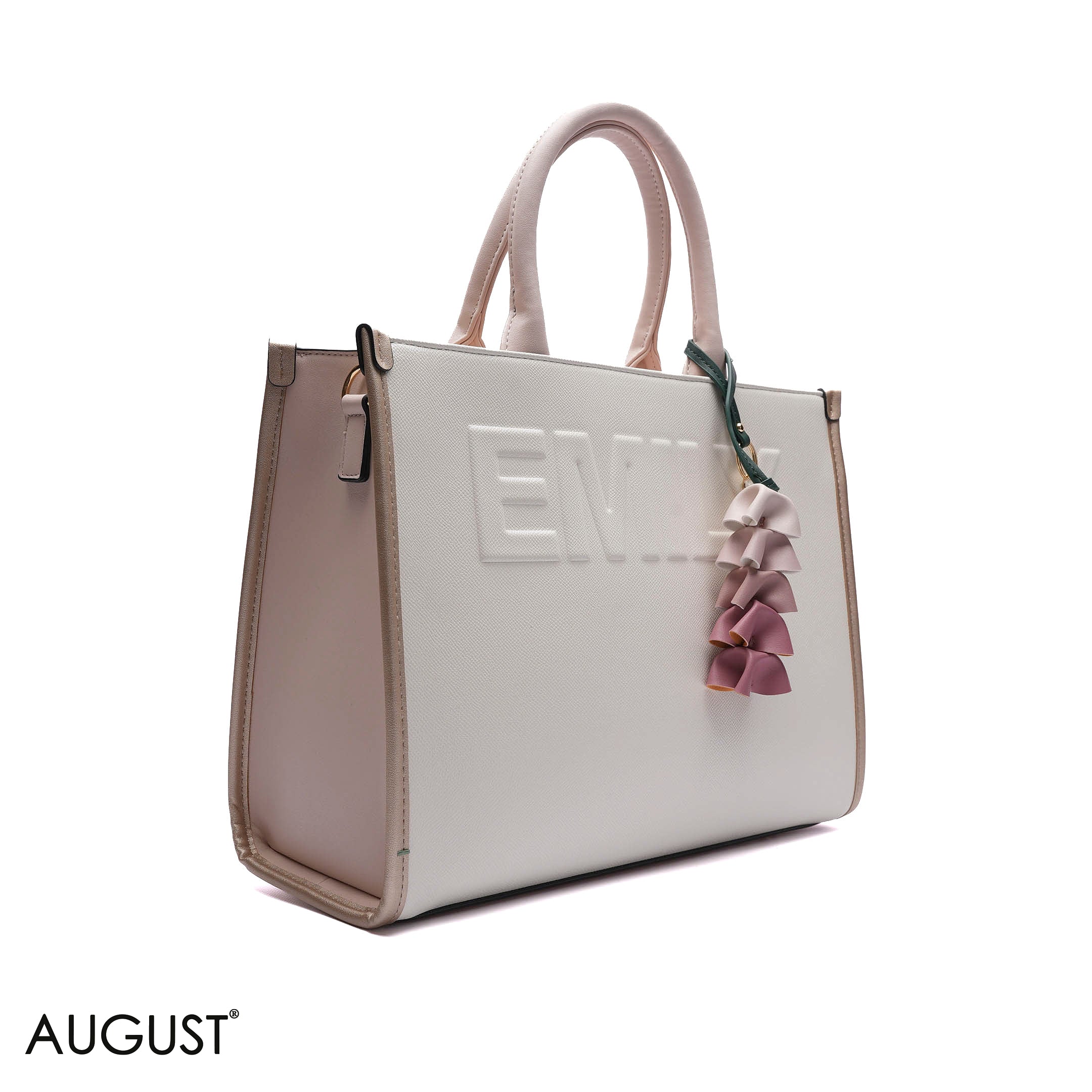 EMBOSSED LOGO TOTE BAG WITH TASSEL CHARM - LARGE
