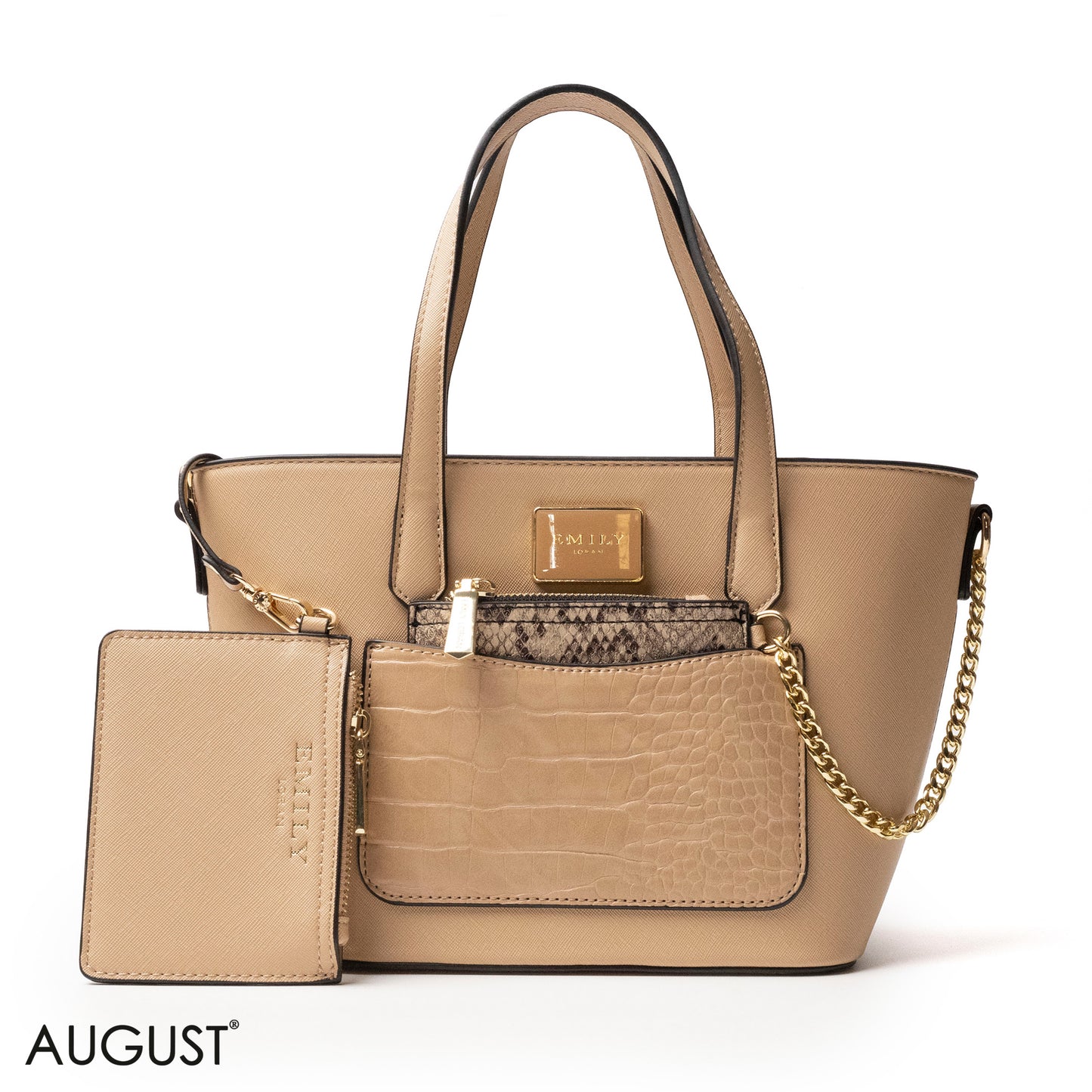 LEATHER HANDBAG WITH SNAKE,CROC ACCENTS - MED