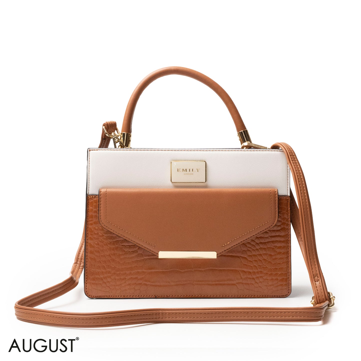 CROC LEATHER HANDBAG WITH FLAP - MED