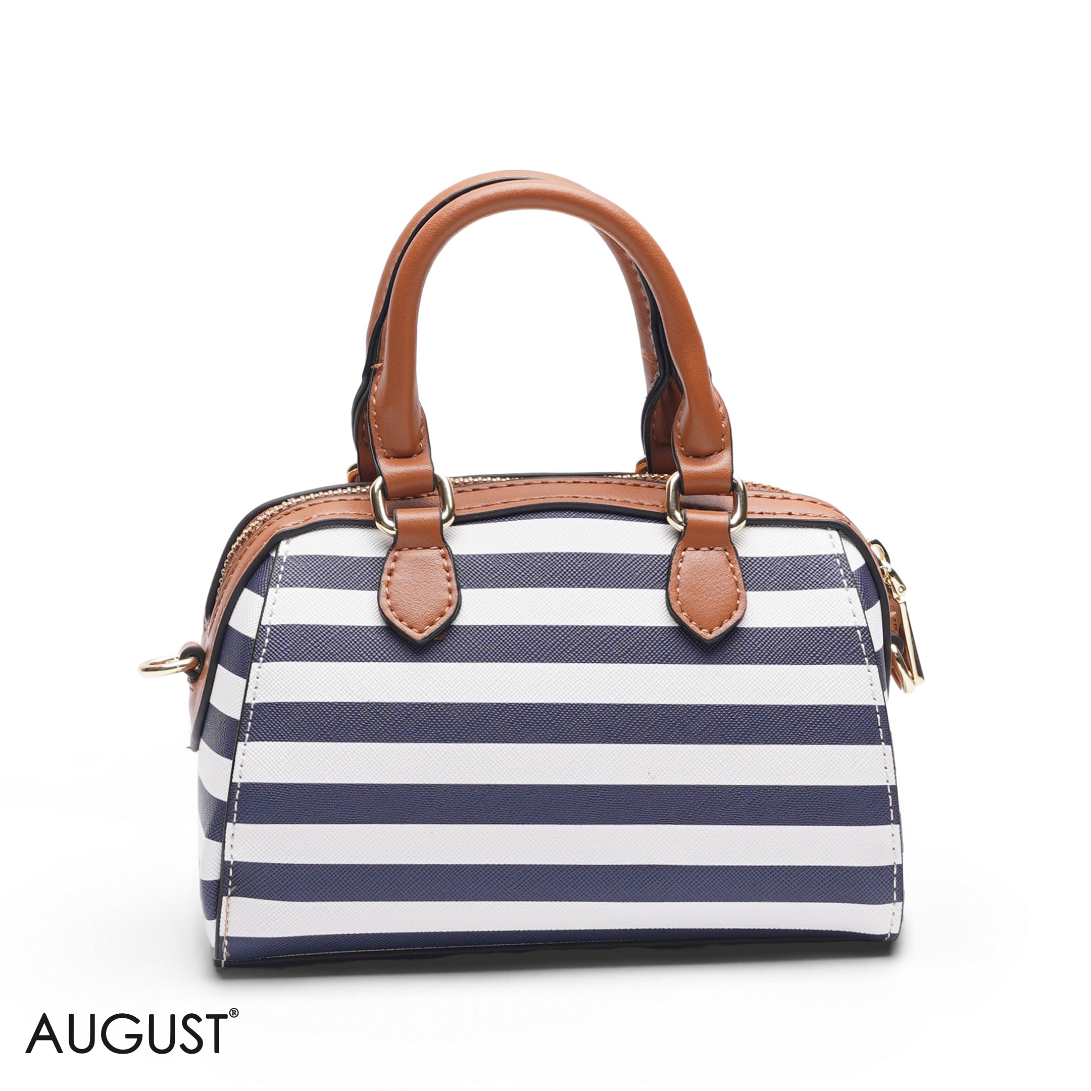 MINI NAVY STRIPED BAG WITH FRONT POUCH & GOLD METAL STRAP