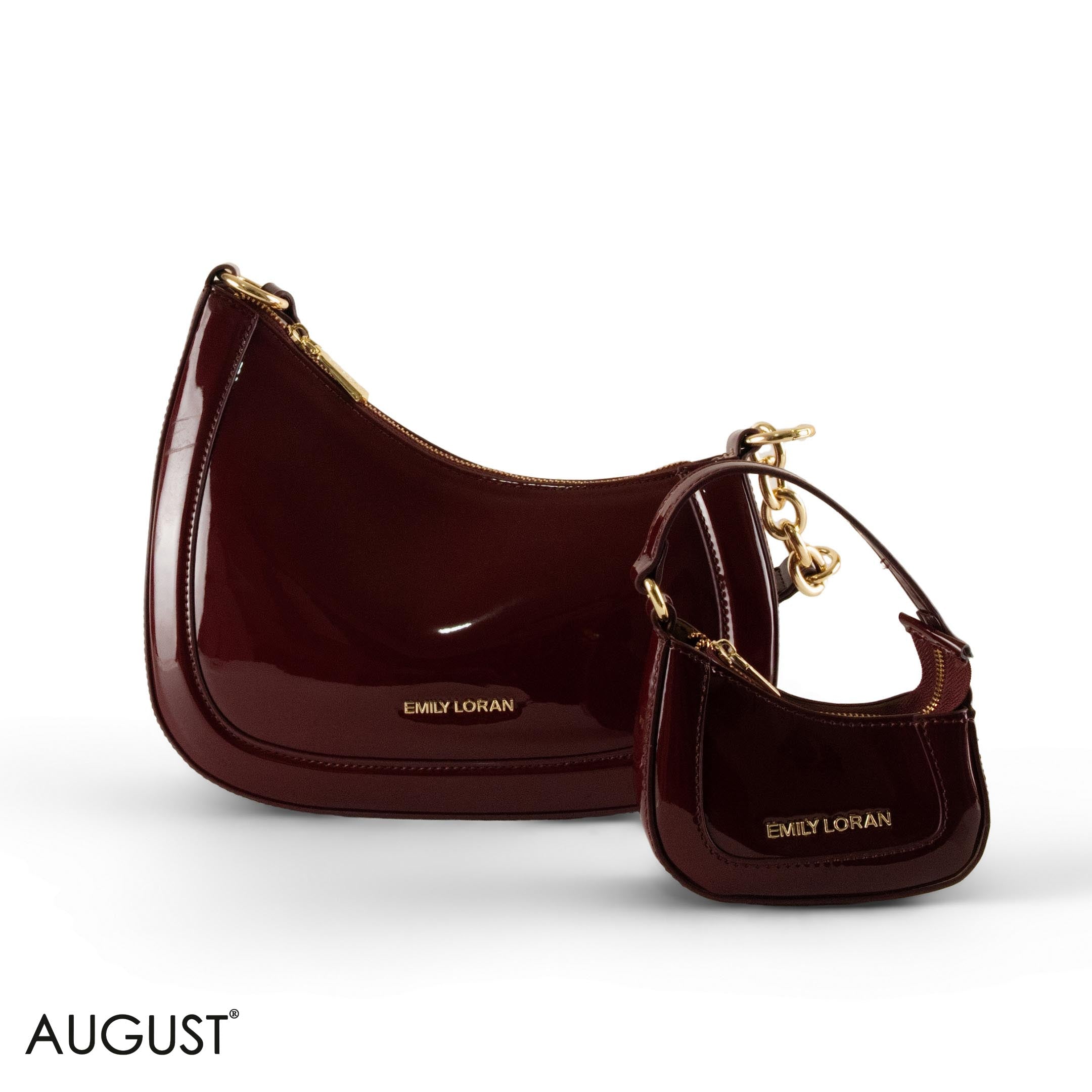 MODERN GLOSSY LEATHER SHOULDER BAG WITH MINI WALLET - SMALL