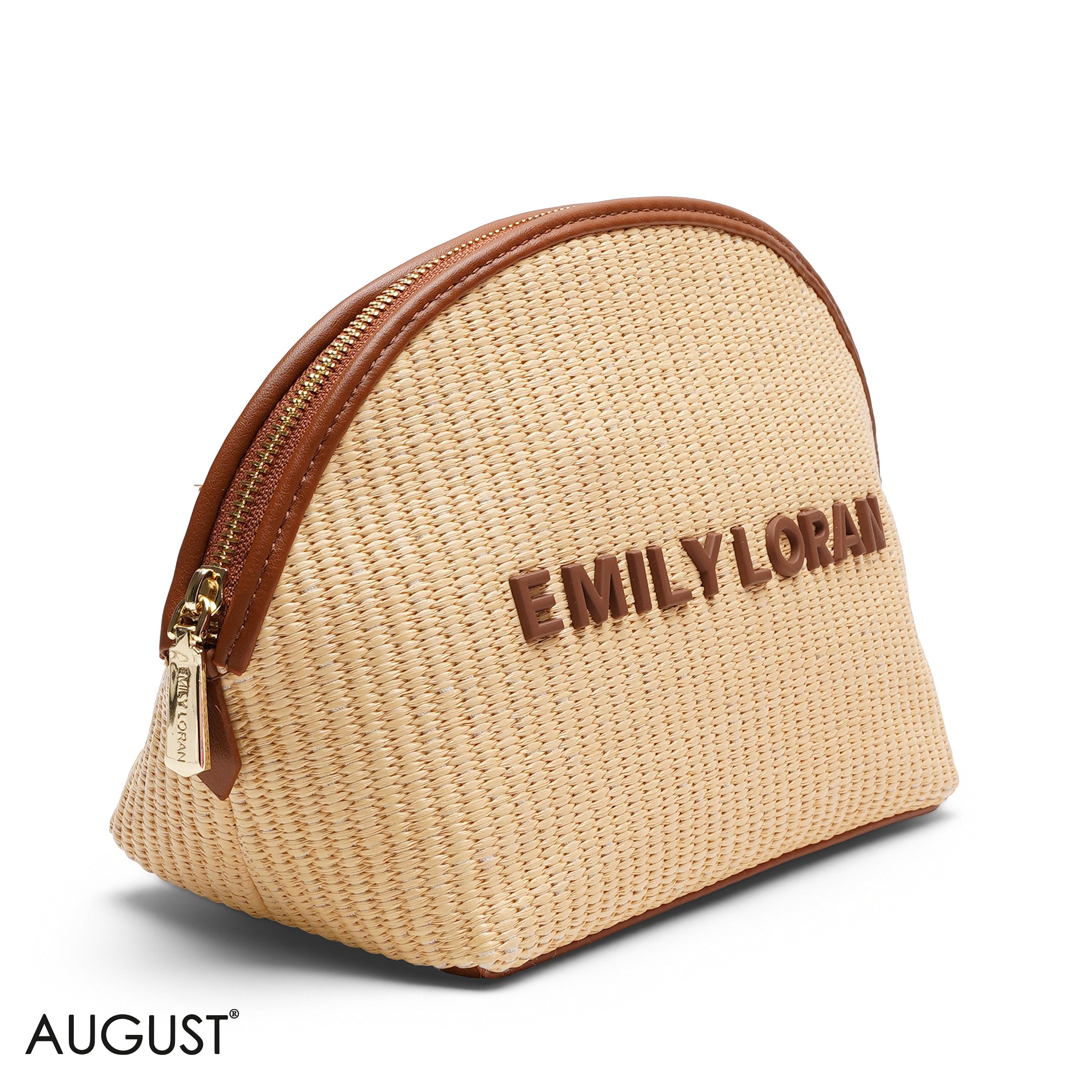 CHIC STRAW MAKEUP BAG WITH EMBOSSED LOGO