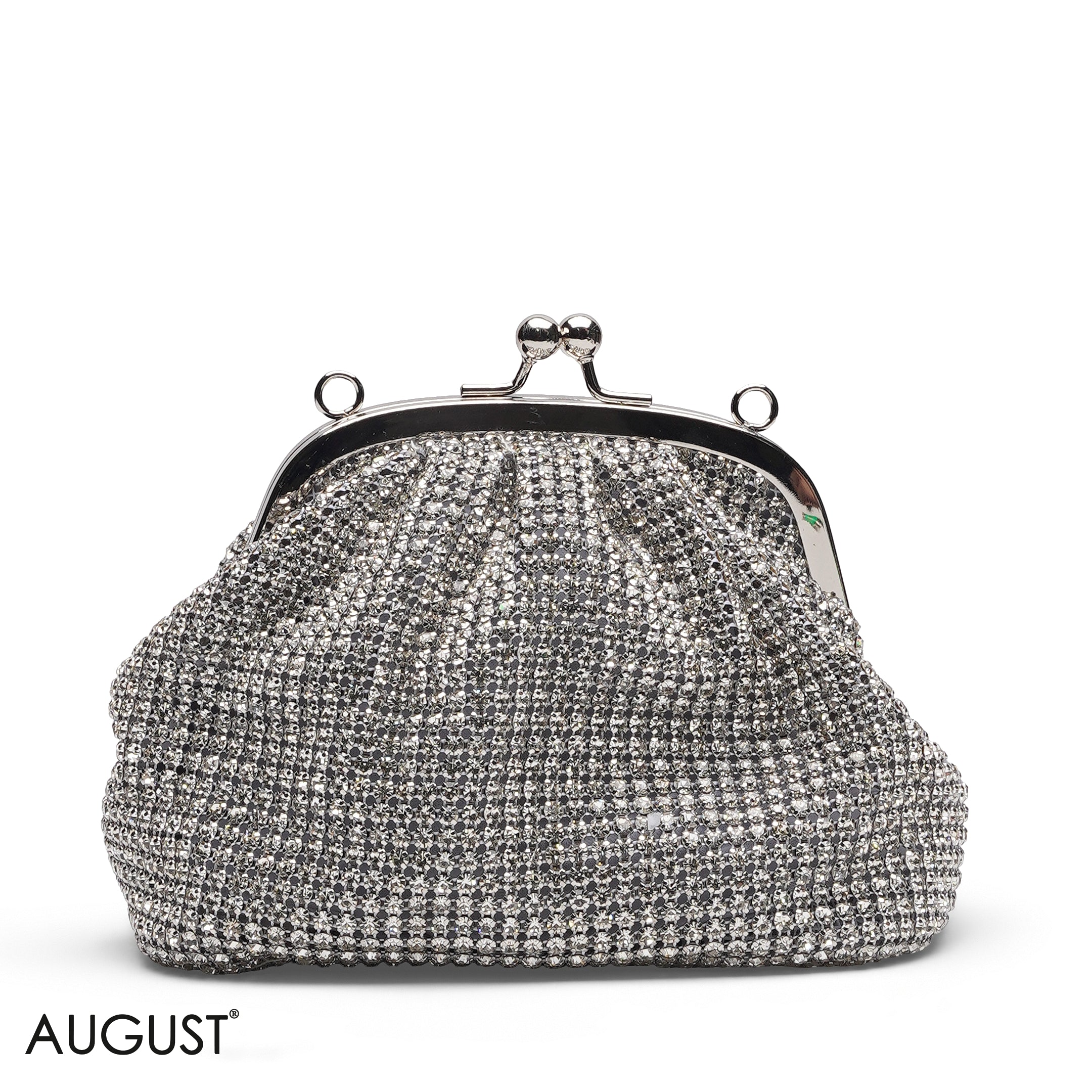 SILVER CRYSTAL RHINESTONE CLASP CLUTCH BAG
