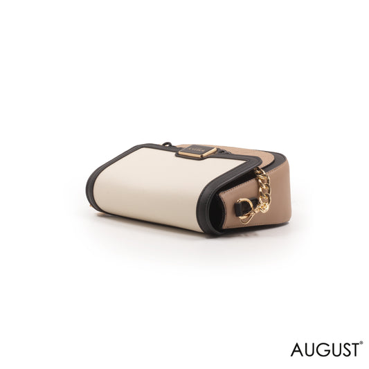 BEIGE LEATHER CROSSBODY BAG WITH METAL CHAIN-SMALL
