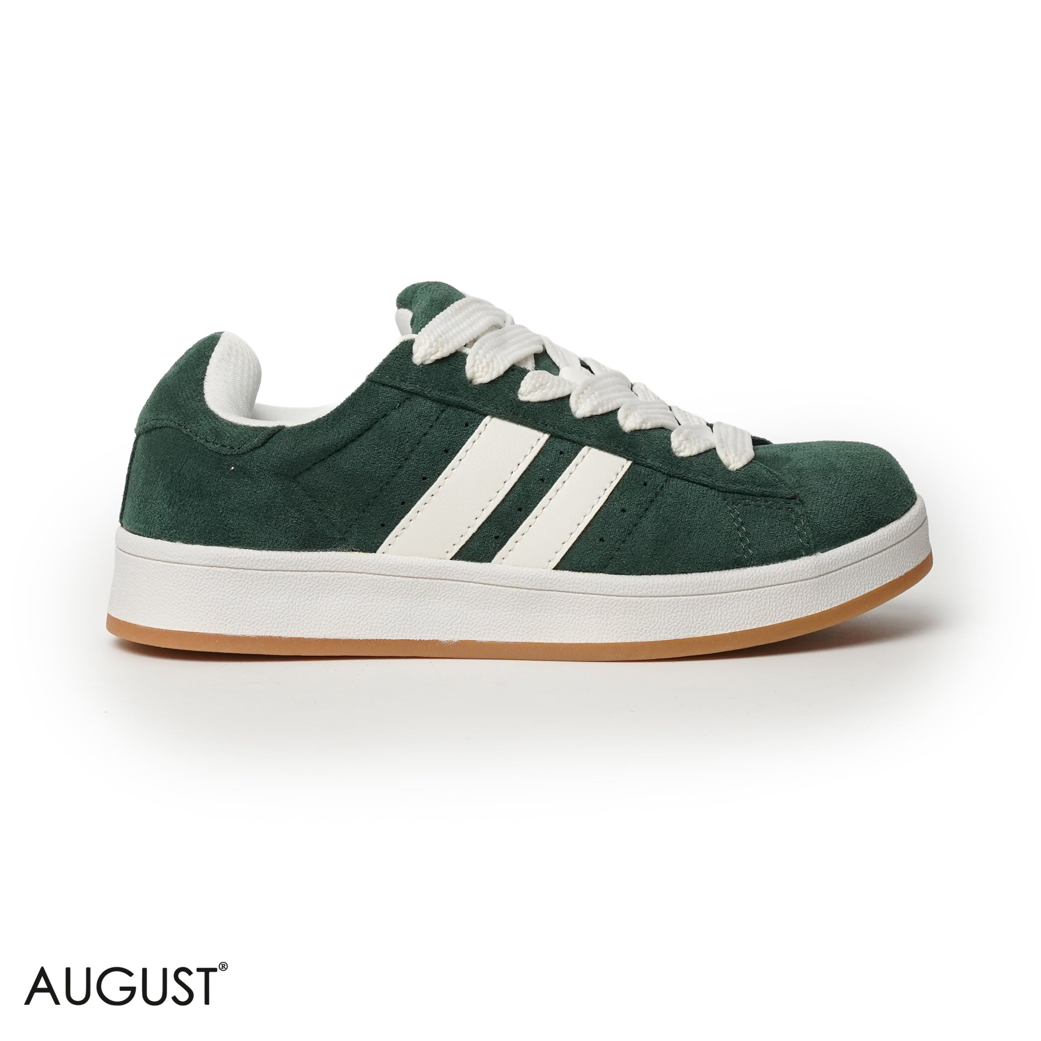 GREEN SUEDE UPPER SNEAKERS WITH RUBBER SOLE, CANVAS LACES