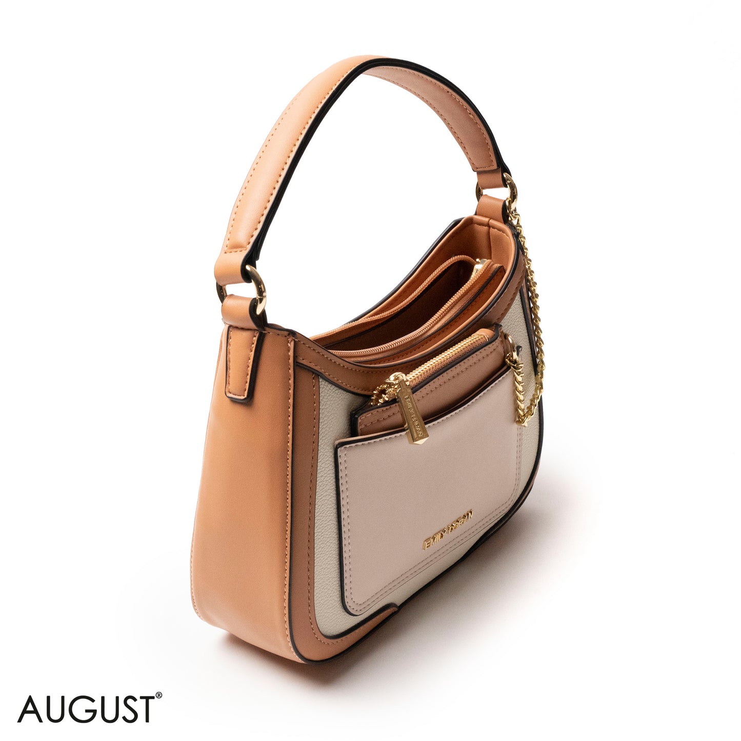 LIGHT COLORS LEATHER HANDBAG WITH METAL CHAIN -SMALL
