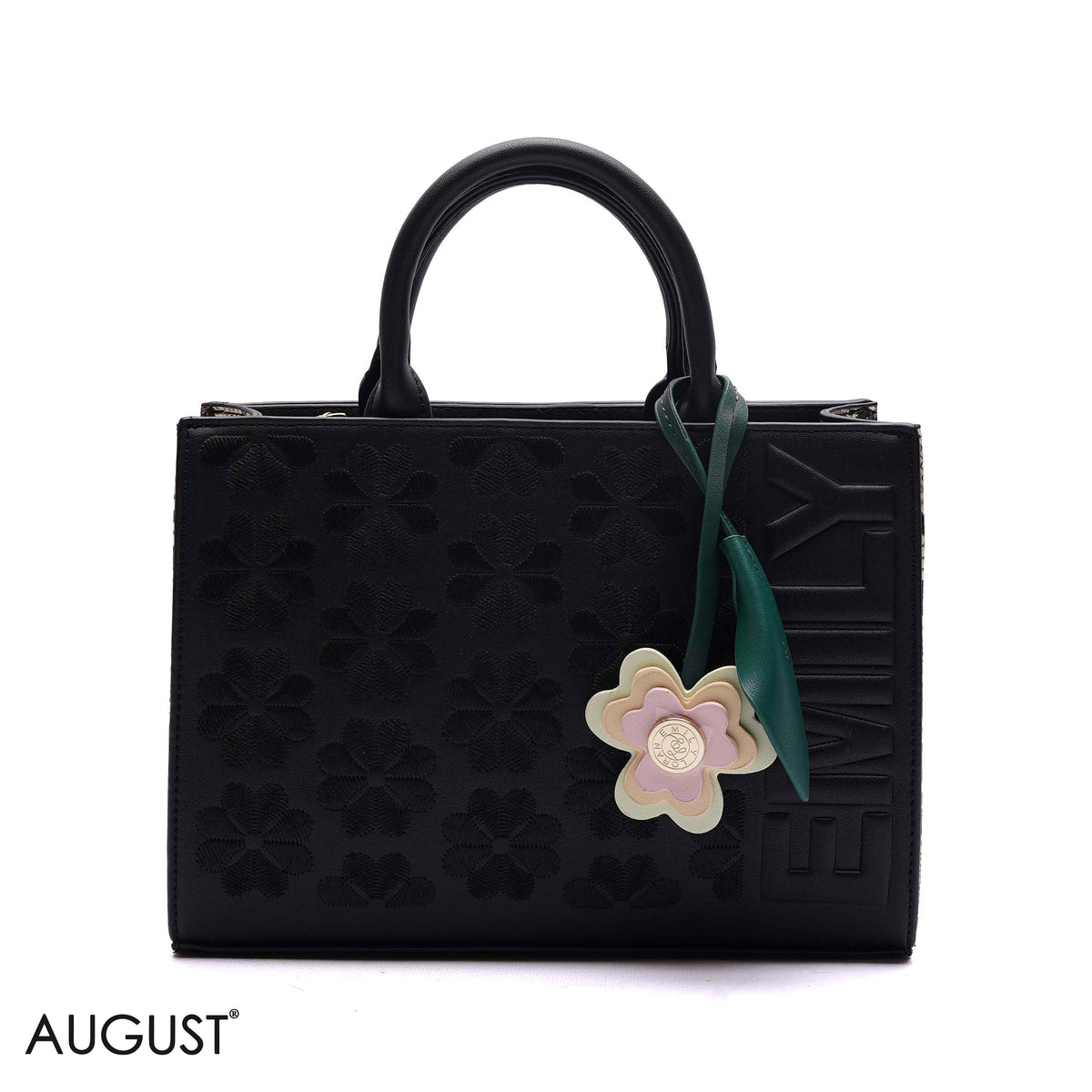 EMBOSSED LOGO TOTE BAG WITH TASSEL CHARM