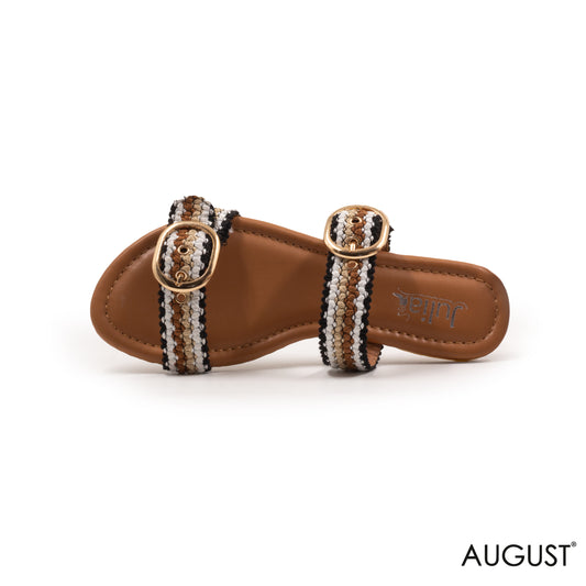 WOVEN RIBBONS FLAT SLIPPERS WITH BUCKLE