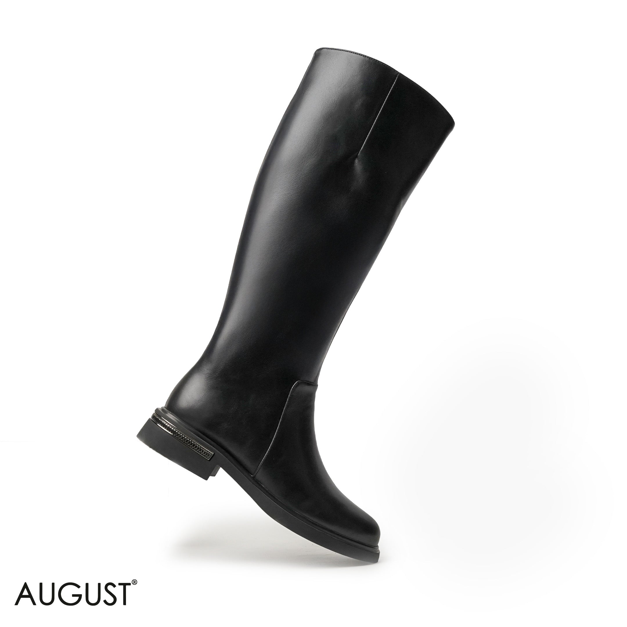 BLACK SMOOTH LEATHER LONG BOOTS WITH SIDE ZIPPER