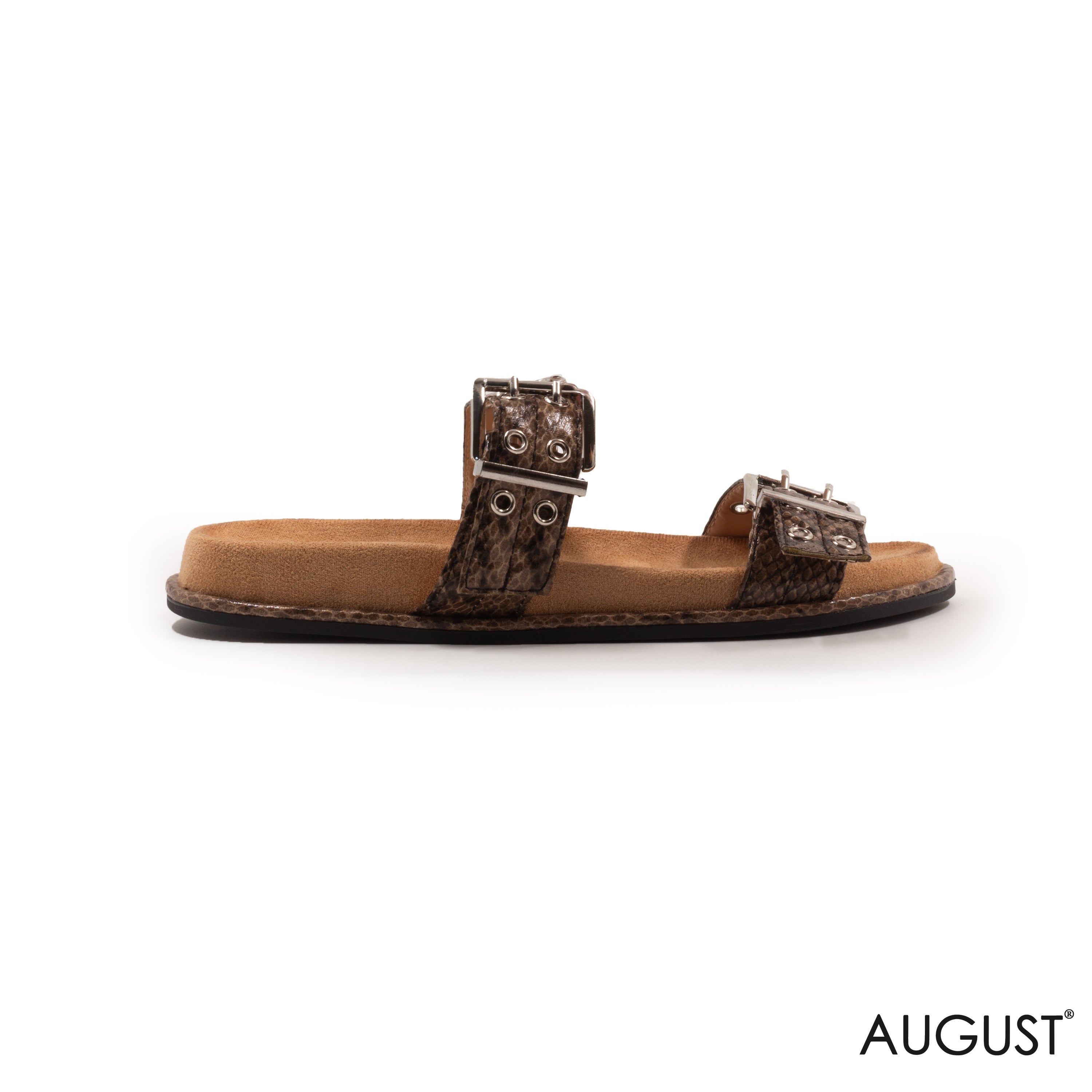 SNAKESKIN PRINT LEATHER SLIPPERS WITH BUCKLED