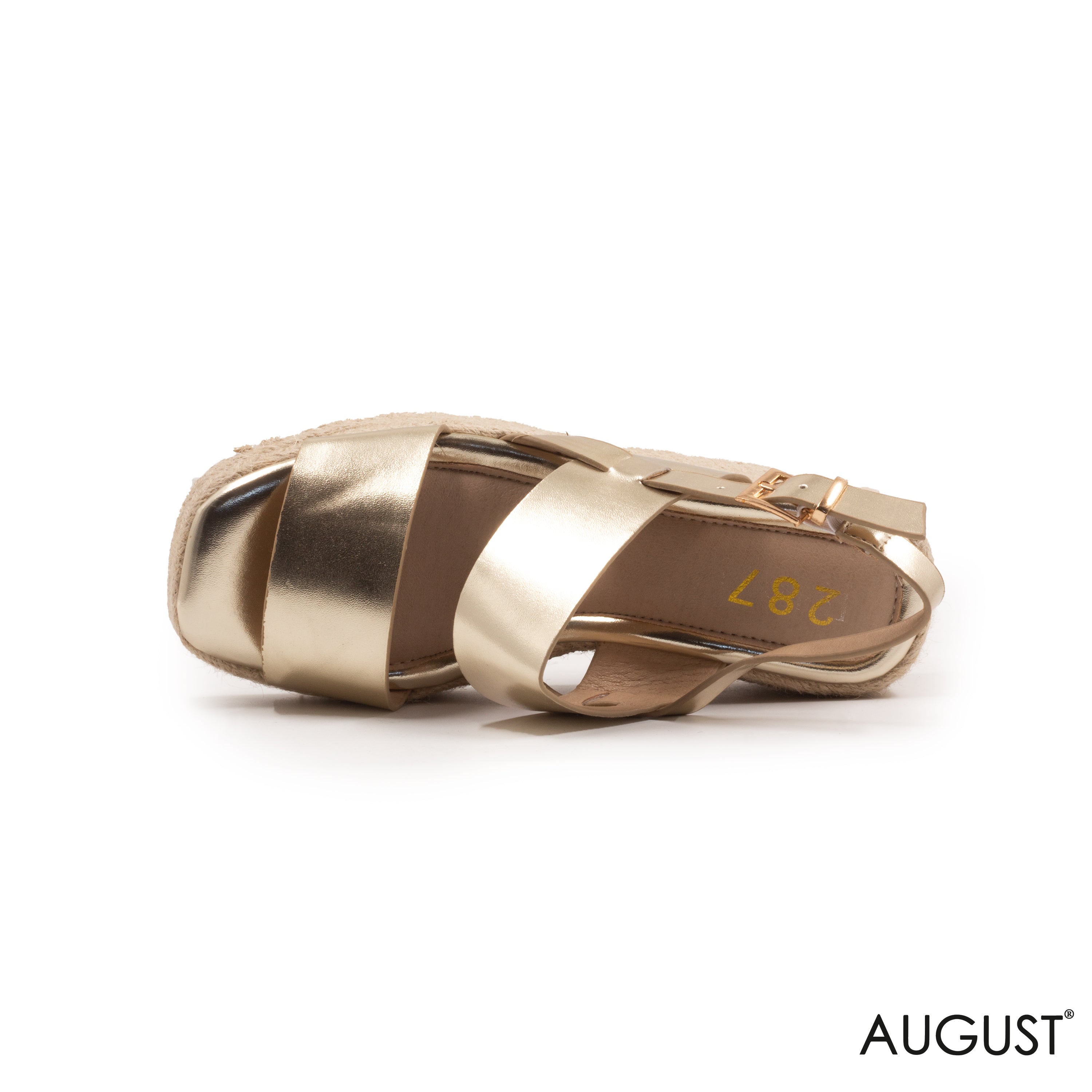 METALLIC STRAPPY SANDALS WITH WEDGE SOLE