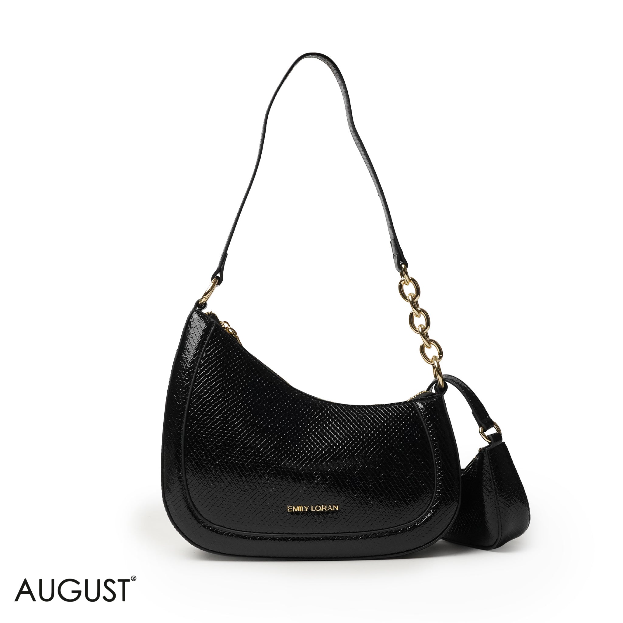 MODERN GLOSSY SNAKE LEATHER SHOULDER BAG WITH MINI WALLET - SMALL