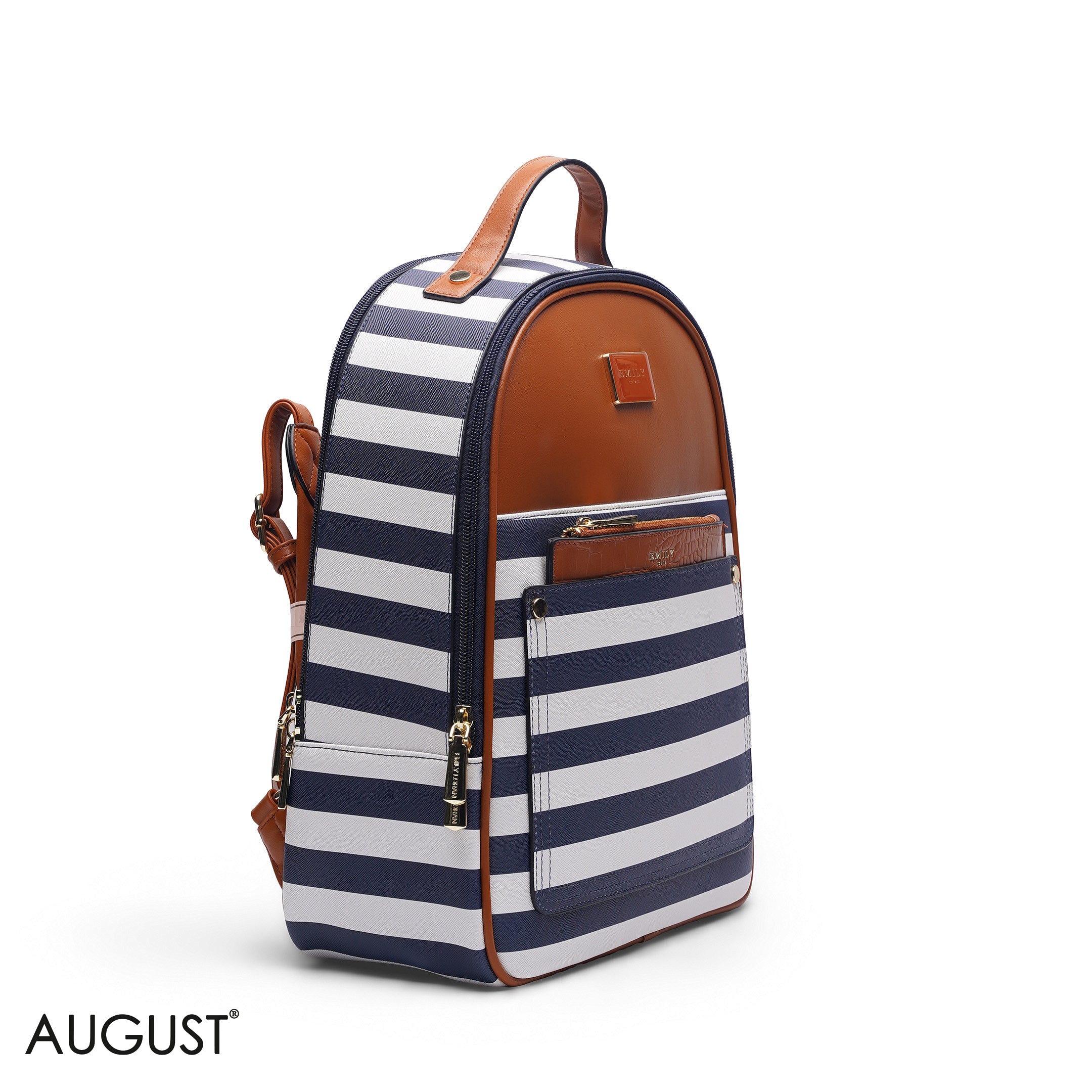 NAVY STRIPED BACKPACK BAG WITH FRONT POUCH - LARGE