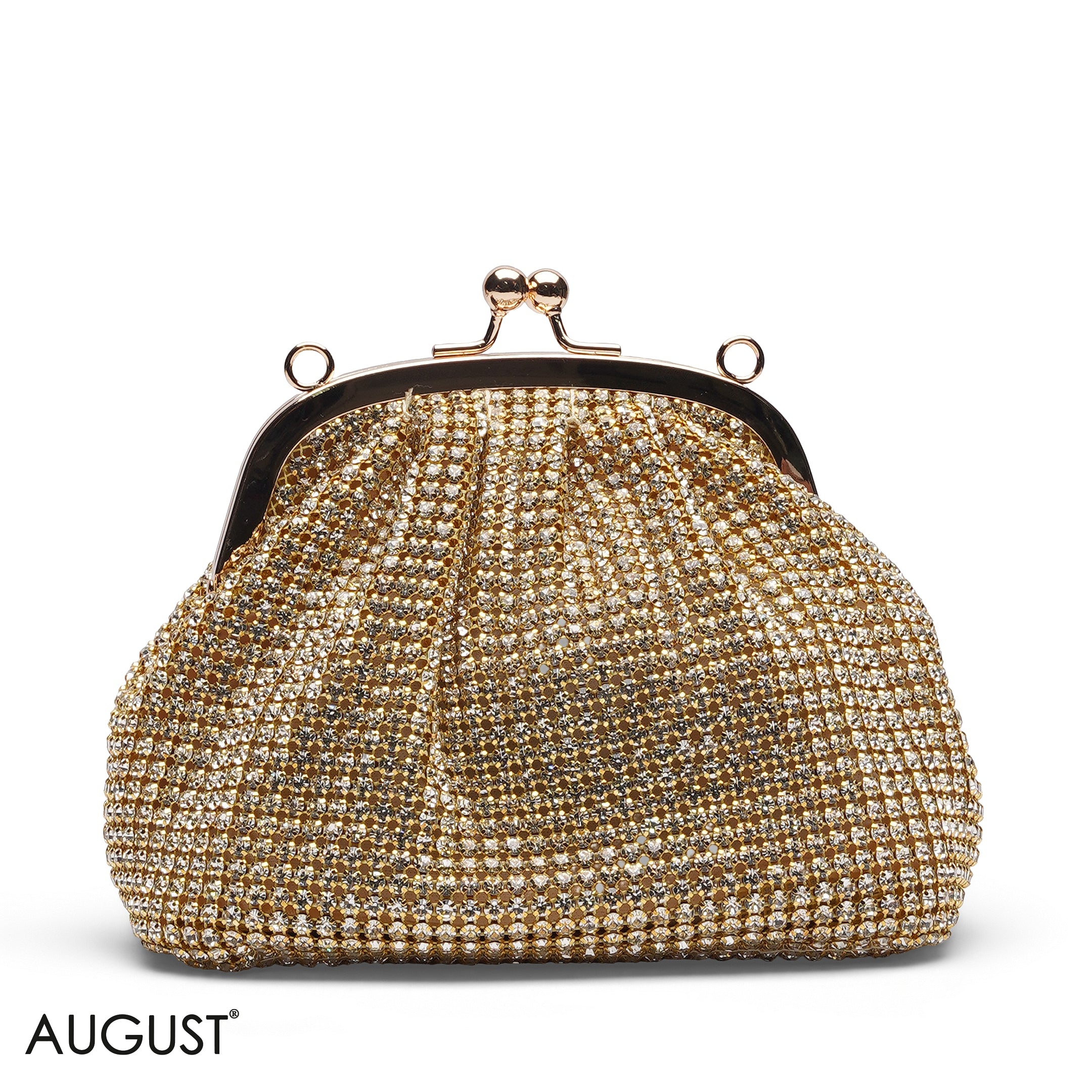 GOLD CRYSTAL RHINESTONE CLASP CLUTCH BAG