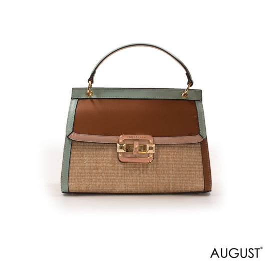 WOVEN STRAW HANDBAG WITH LEATHER ACCENTS -MED