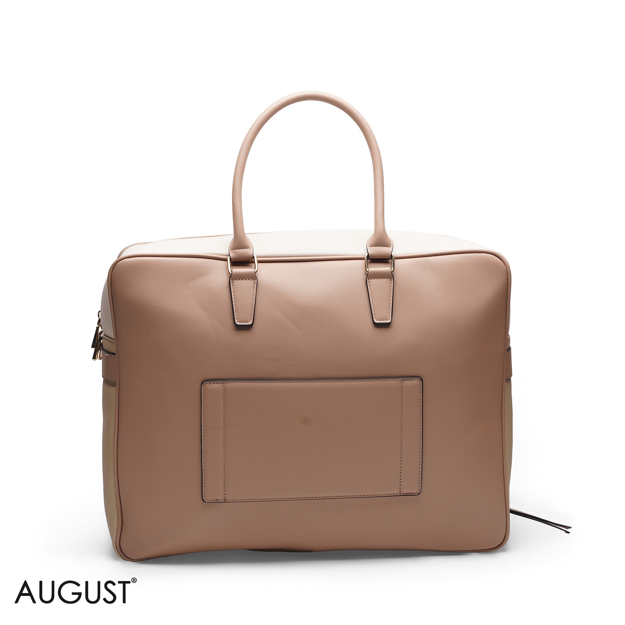 BEIGE FAUX LEATHER CASUAL TRAVEL BAG - LARGE
