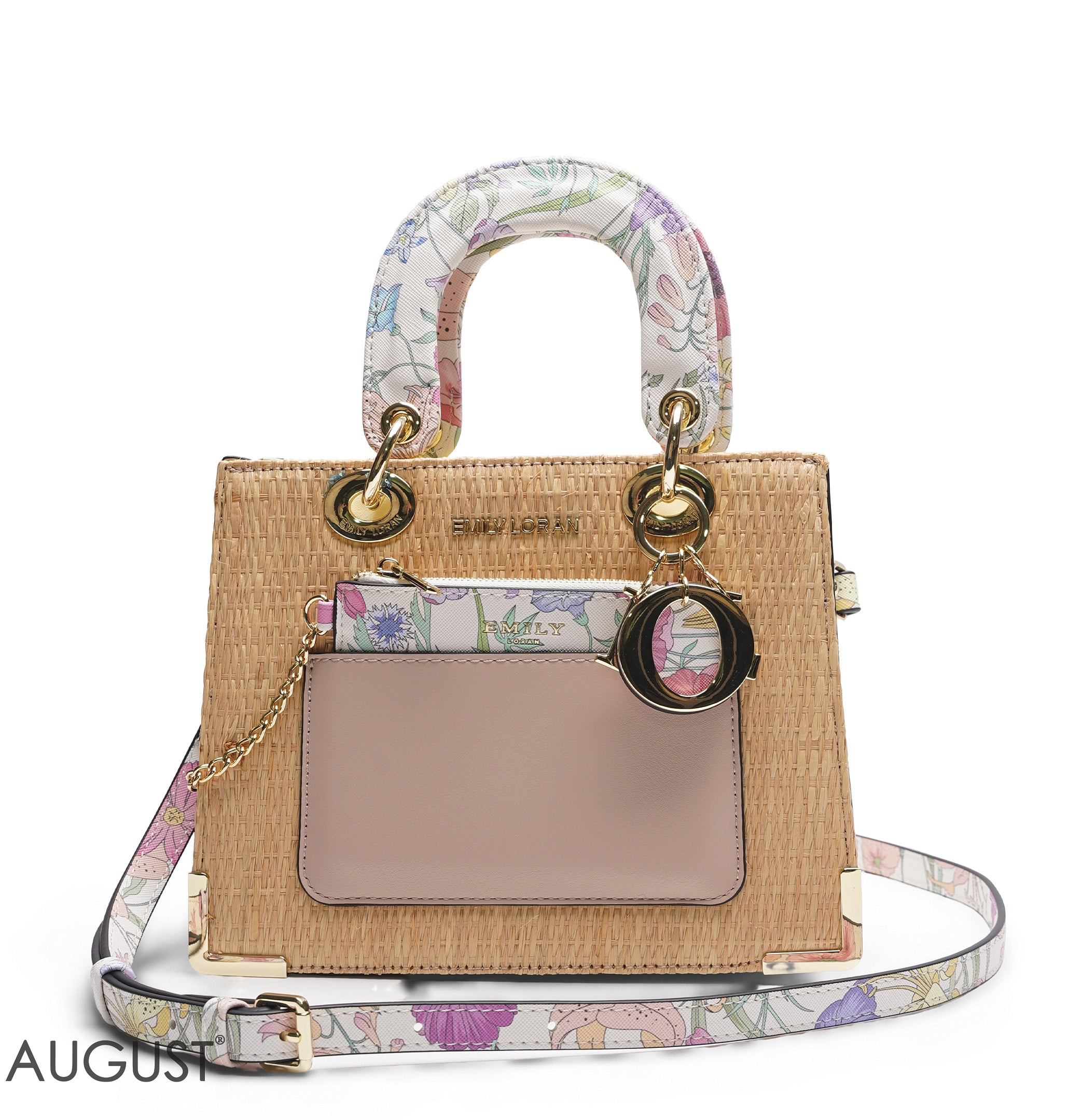 STRAW TEXTURED LADY TOTE WITH PASTEL ACCENTS