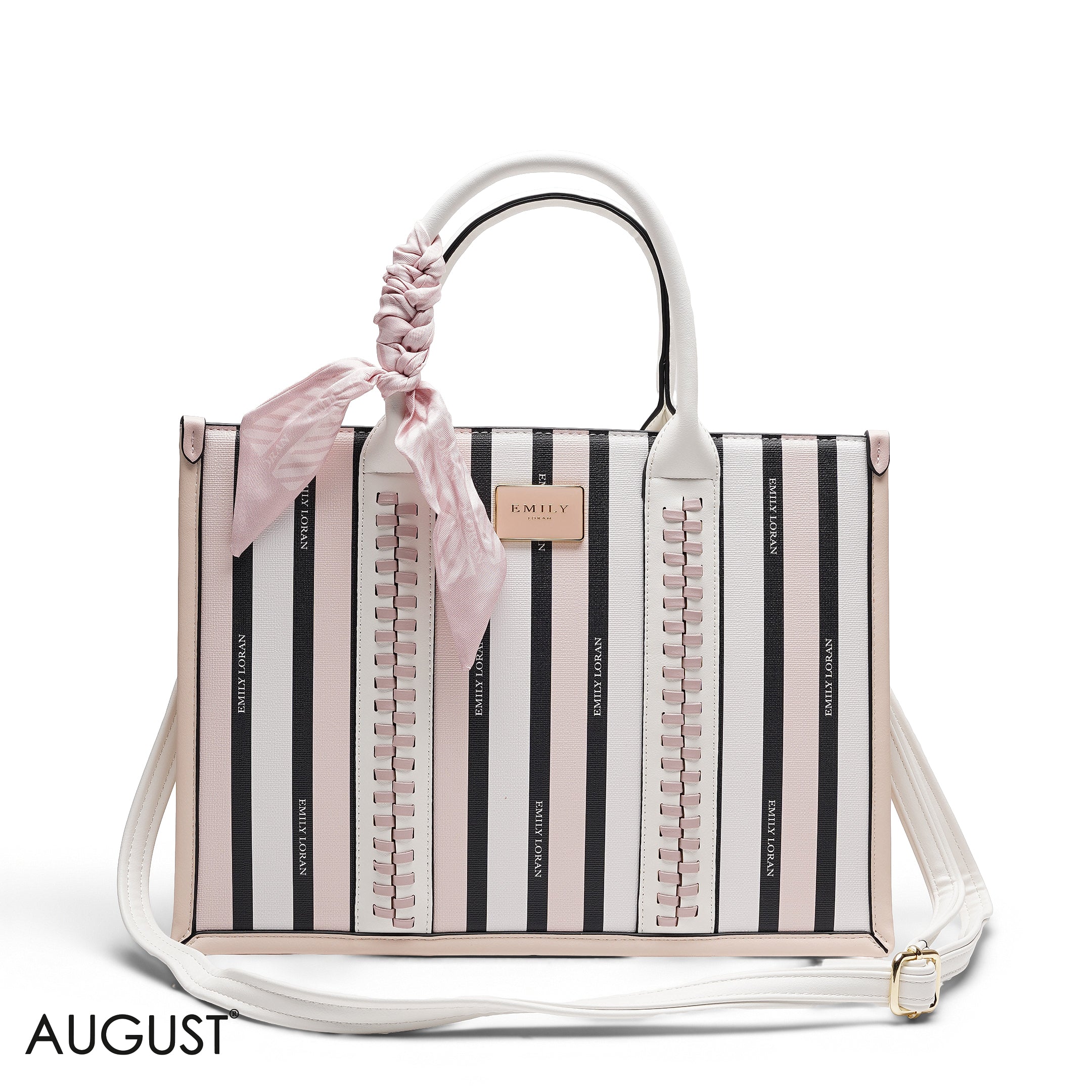 STRIPPED TOTE BAG WITH SCARF AND POCKET