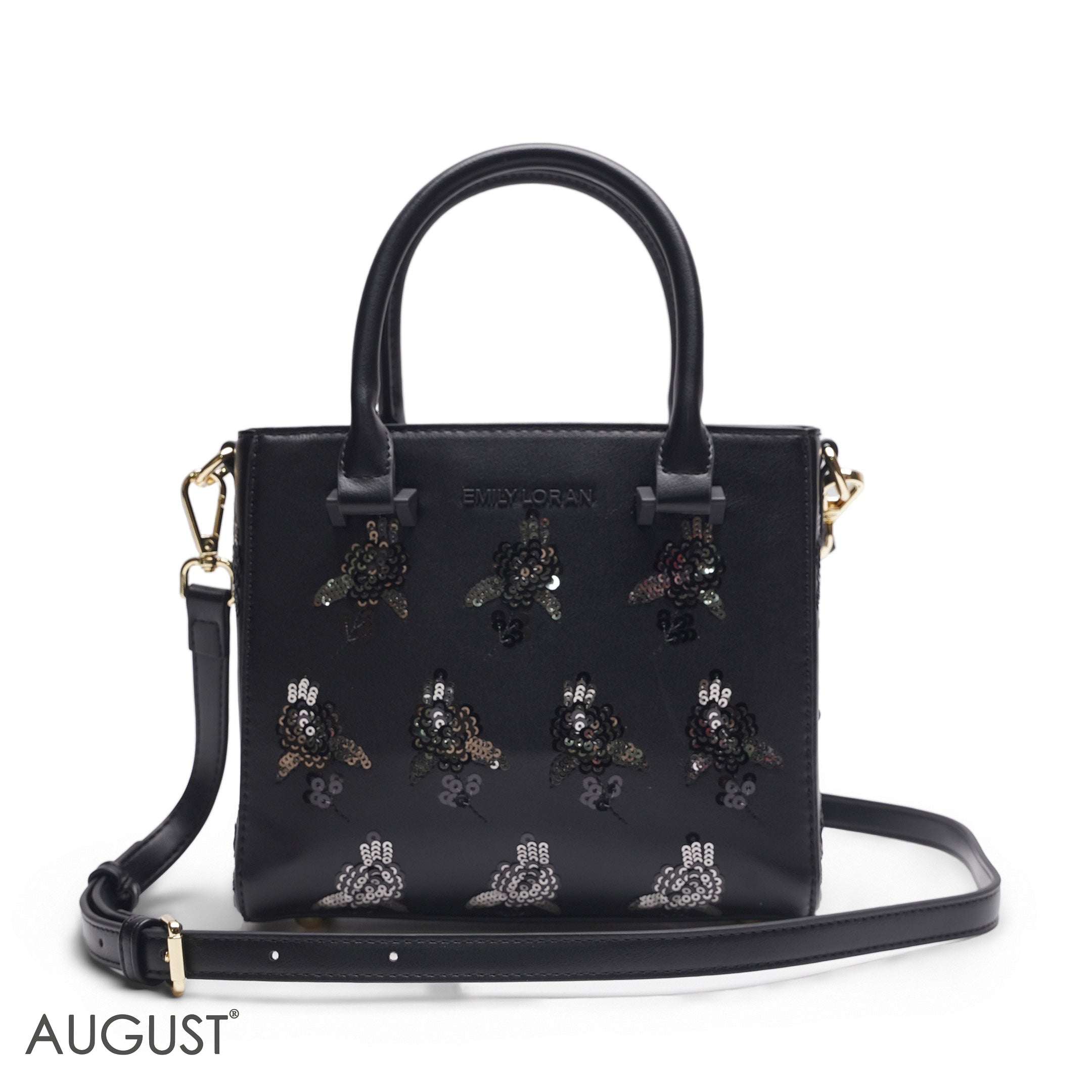 BLACK SEQUIN FLORAL TOTE BAG - SMALL